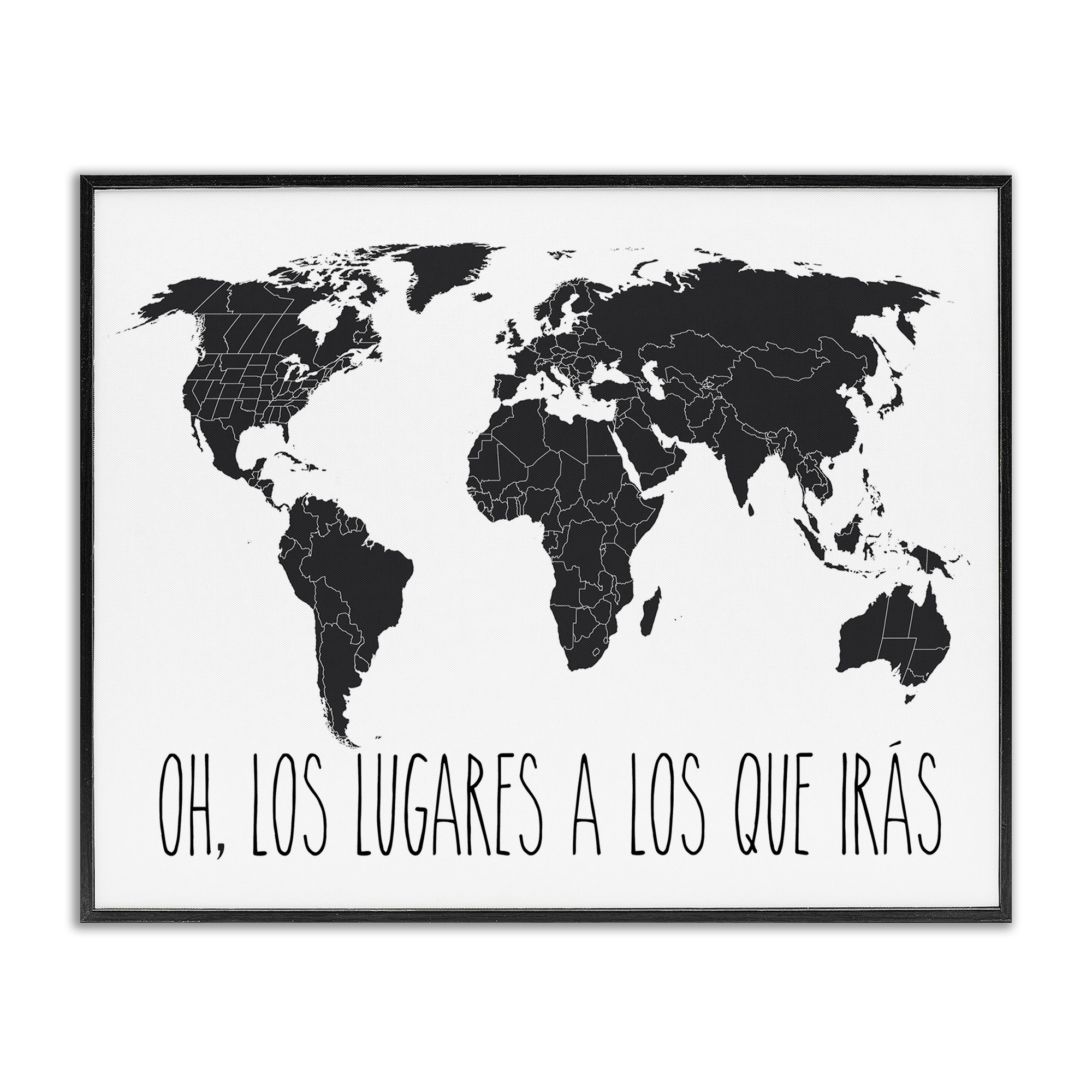 Stupell Industries Los Lugares a Los Que Iras Inspirational Quotes & Sayings Painting Black Framed Art Print Wall Art, 30 x 24