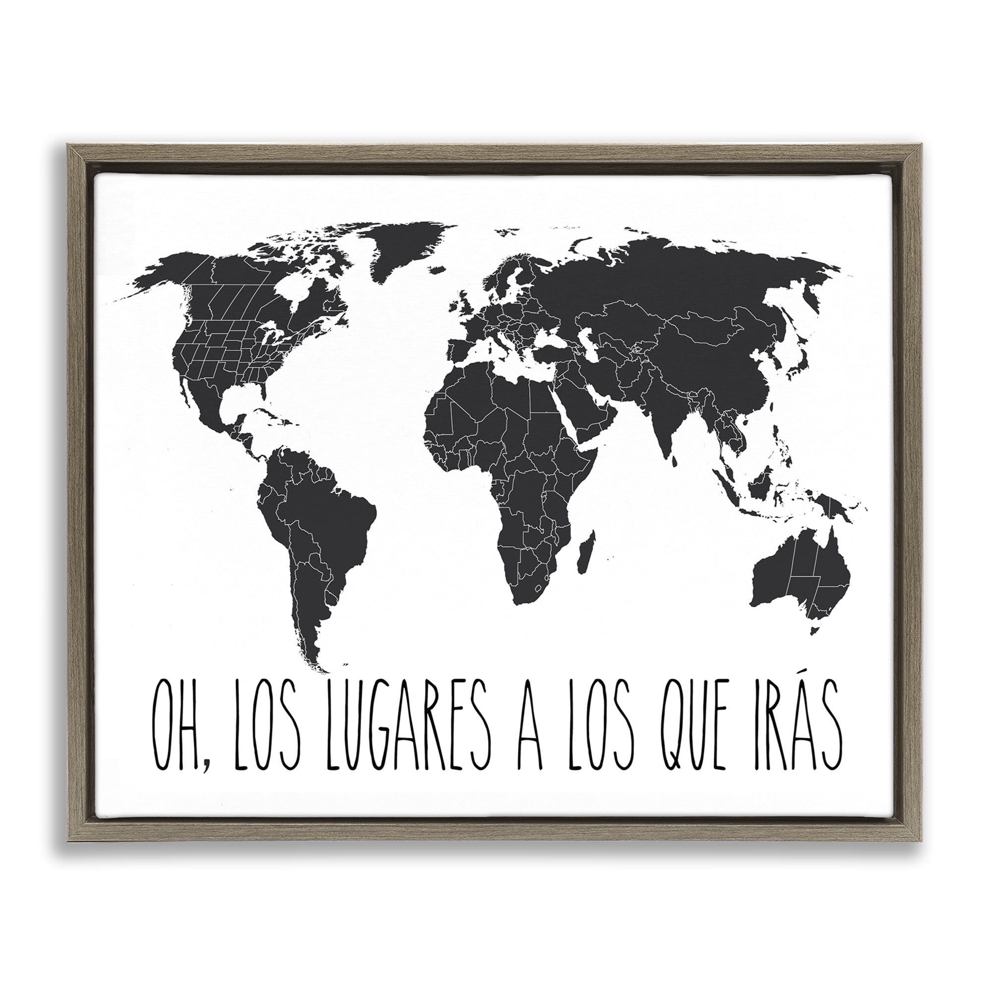 Stupell Industries Los Lugares a Los Que Iras Inspirational Quotes & Sayings Painting Brown Floater Framed Art Print Wall Art, 31 x 25