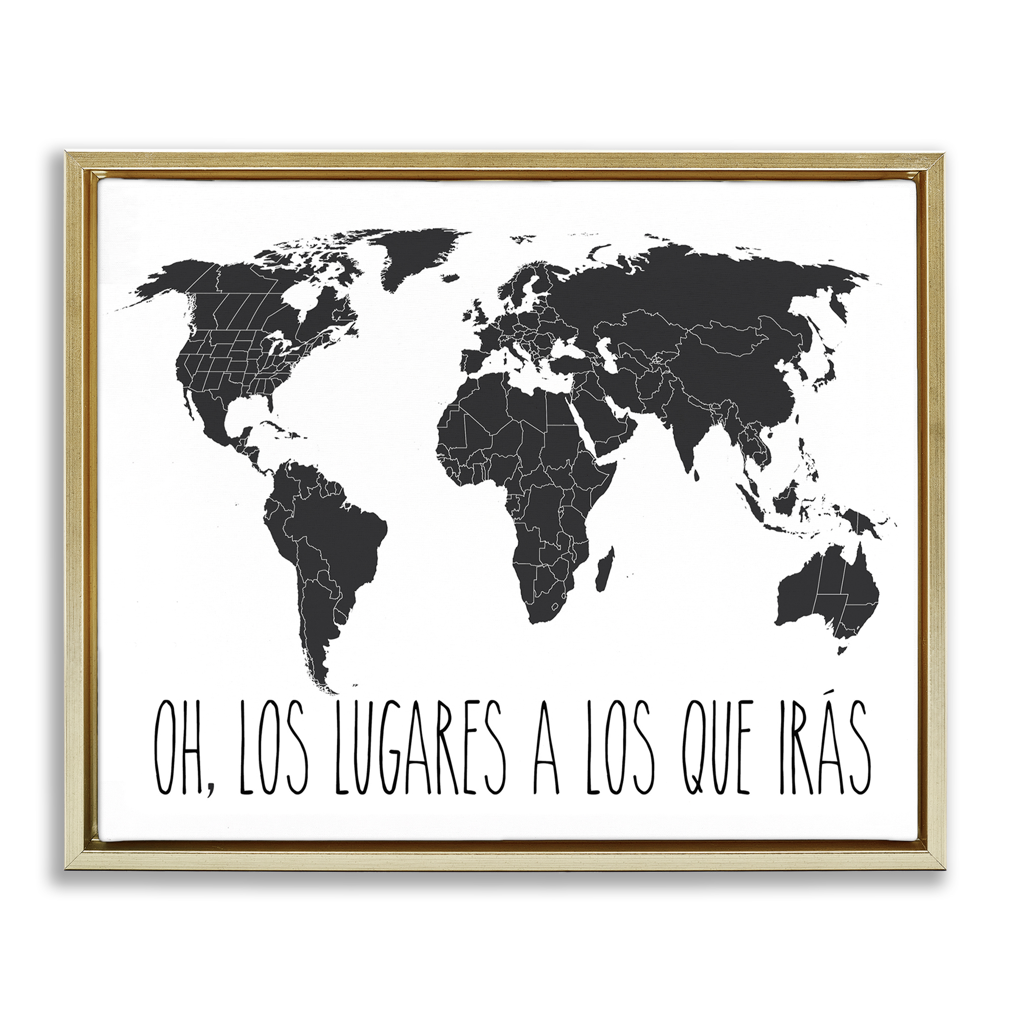 Stupell Industries Los Lugares a Los Que Iras Inspirational Quotes & Sayings Painting Gold Floater Framed Art Print Wall Art, 31 x 25