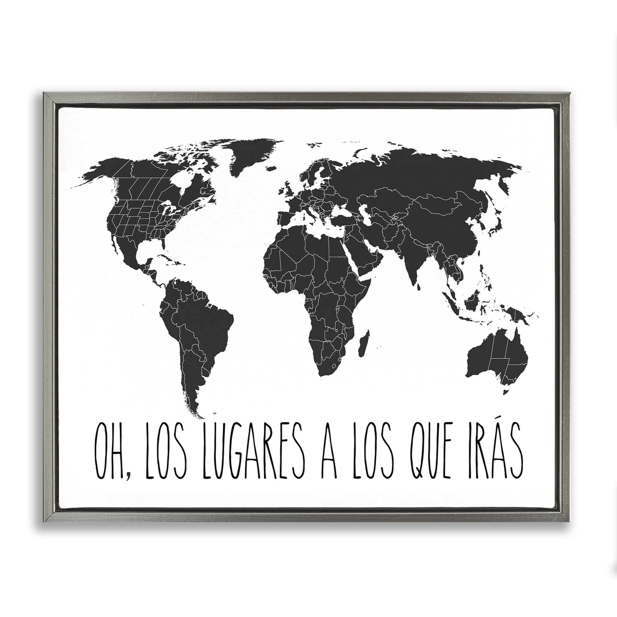Stupell Industries Los Lugares a Los Que Iras Inspirational Quotes & Sayings Painting Gray Floater Framed Art Print Wall Art, 21 x 17