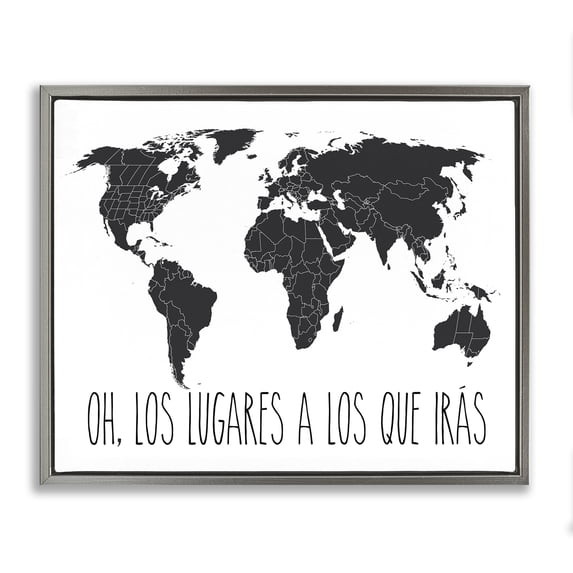 Stupell Industries Los Lugares a Los Que Iras Inspirational Quotes & Sayings Painting Gray Floater Framed Art Print Wall Art, 31 x 25