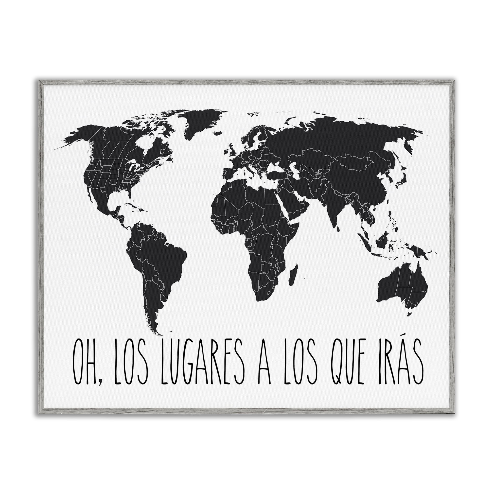 Stupell Industries Los Lugares a Los Que Iras Inspirational Quotes & Sayings Painting Gray Framed Art Print Wall Art, 30 x 24