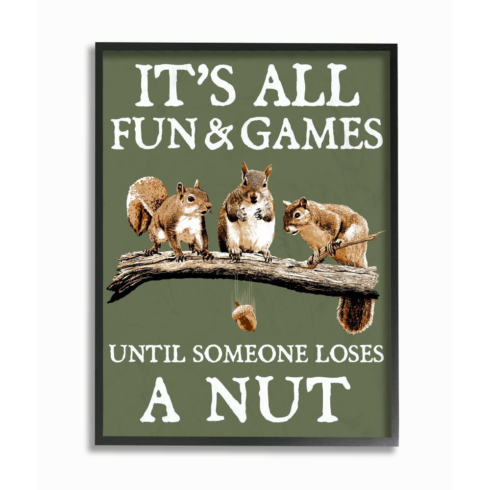 Stupell Industries Loses A Nut Funny Squirrel Animal Word Design Graphic Art Black Framed Art Print Wall Art, 11x14, by RetroRocket