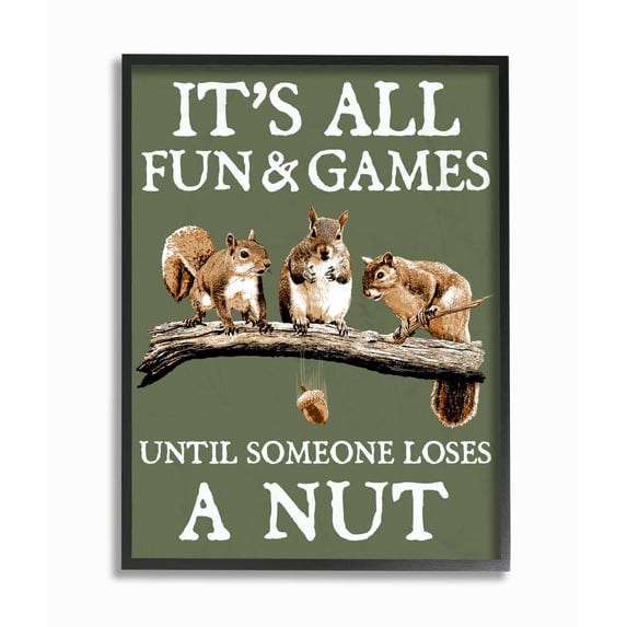 Stupell Industries Loses A Nut Funny Squirrel Animal Word Design Graphic Art Black Framed Art Print Wall Art, 16x20, by RetroRocket