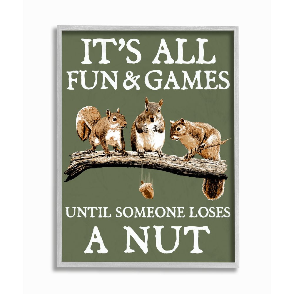 Stupell Industries Loses A Nut Funny Squirrel Animal Word Design Graphic Art Gray Framed Art Print Wall Art, 11x14, by RetroRocket