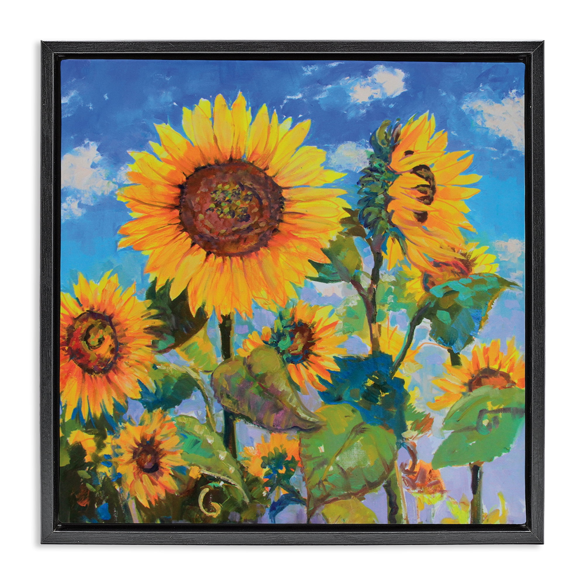 Stupell Industries Lost Acres Sunflowers Plants & Flowers Painting Black Floater Framed Canvas Art Print Wall Art, 18 x 18