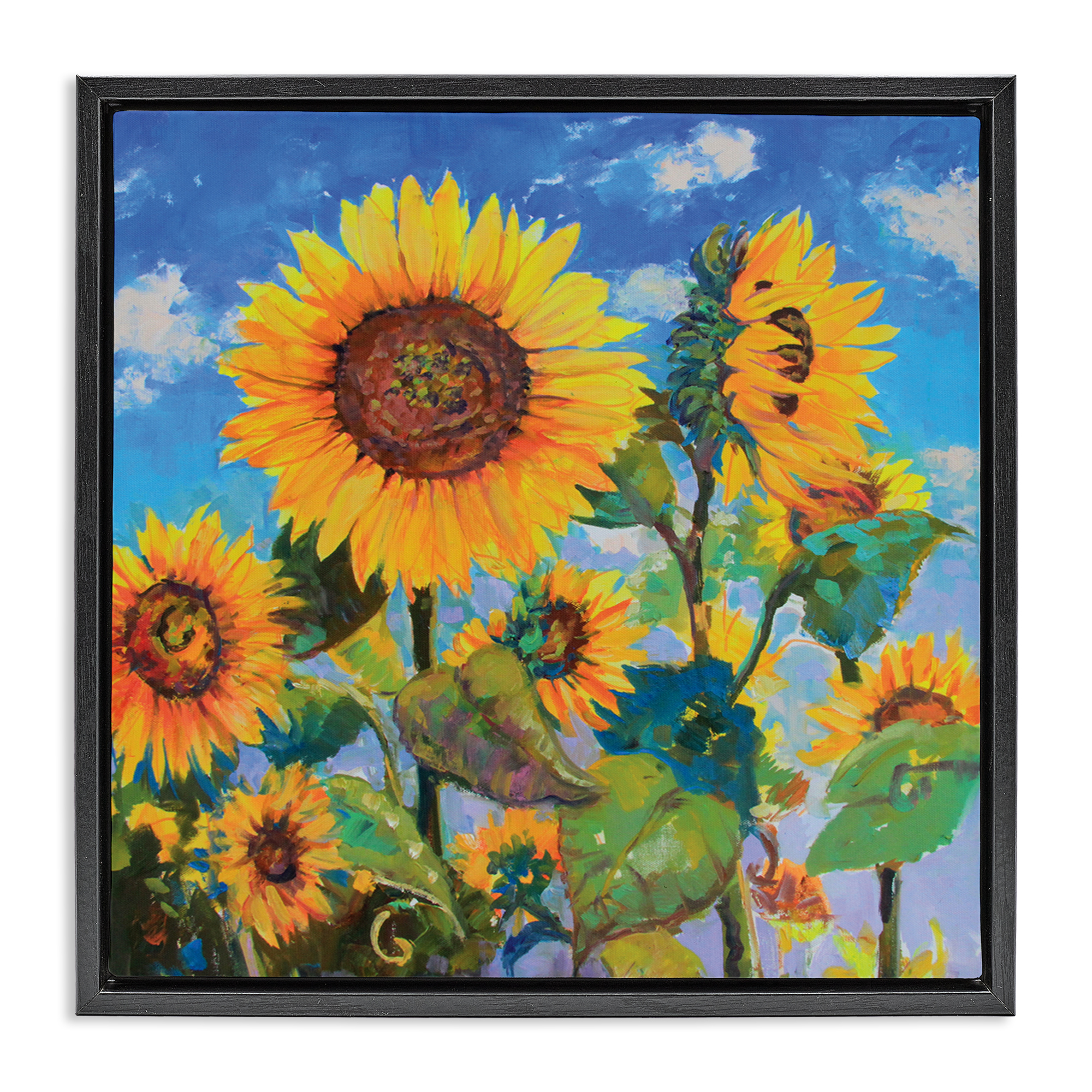 Stupell Industries Lost Acres Sunflowers Plants & Flowers Painting Black Floater Framed Canvas Art Print Wall Art, 25 x 25