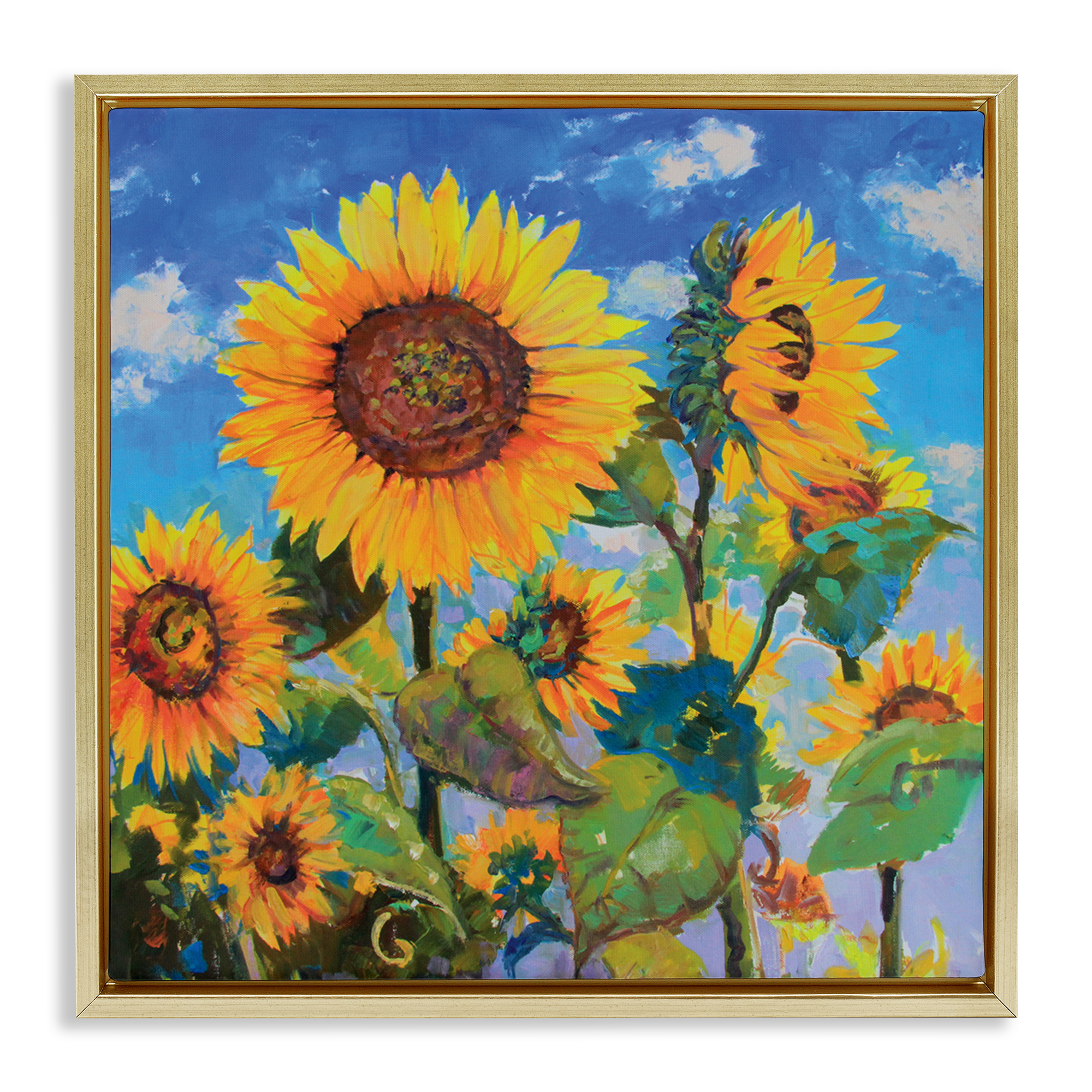 Stupell Industries Lost Acres Sunflowers Plants & Flowers Painting Gold Floater Framed Canvas Art Print Wall Art, 18 x 18