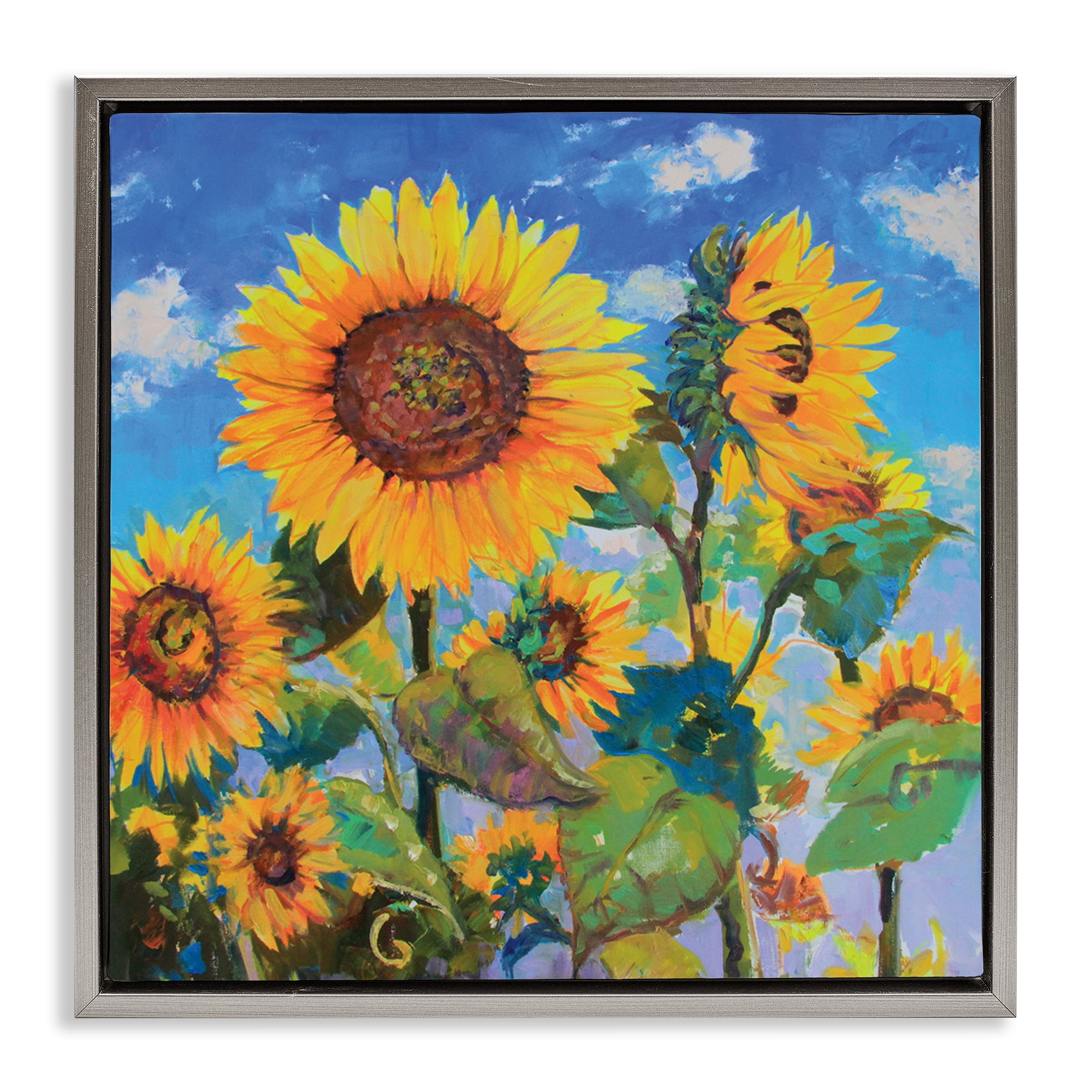 Stupell Industries Lost Acres Sunflowers Plants & Flowers Painting Gray Floater Framed Canvas Art Print Wall Art, 18 x 18