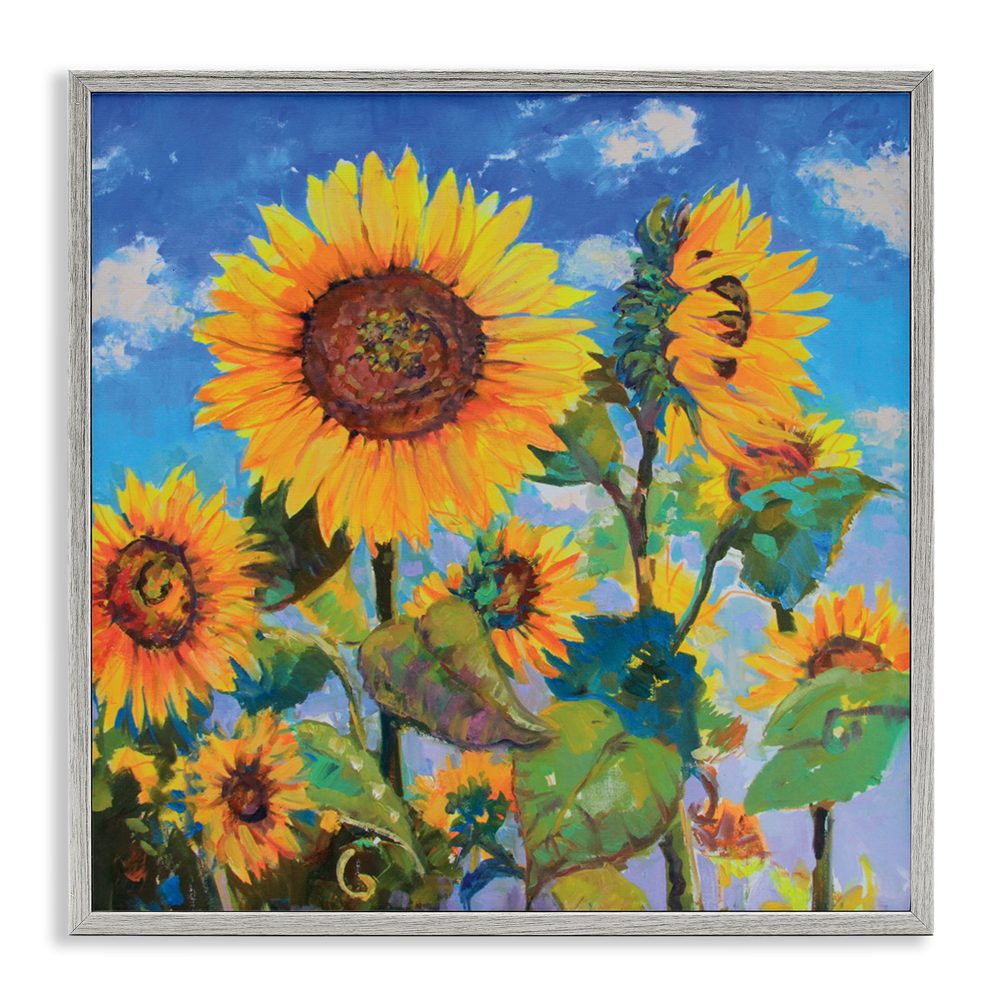 Stupell Industries Lost Acres Sunflowers Plants & Flowers Painting Gray Framed Art Print Wall Art, 12 x 12