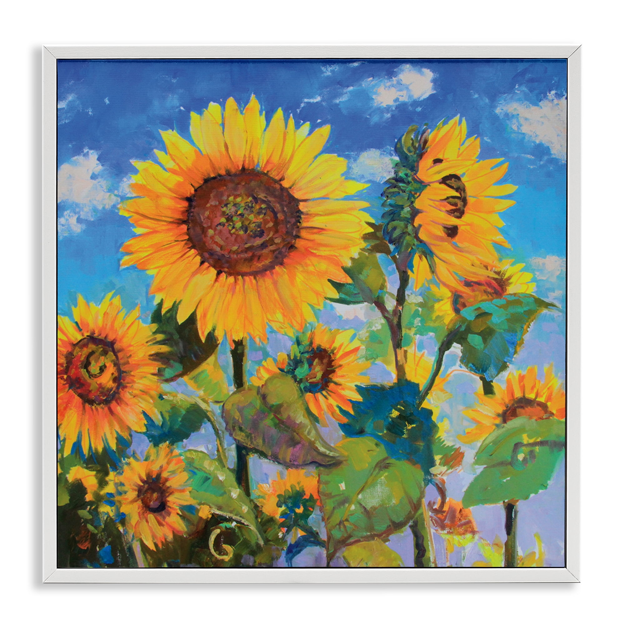 Stupell Industries Lost Acres Sunflowers Plants & Flowers Painting White Framed Art Print Wall Art, 12 x 12