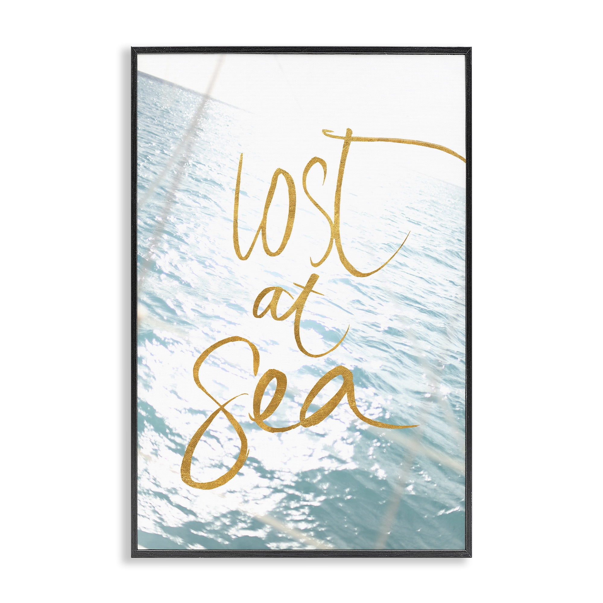 Stupell Industries Lost At Sea Phrase Coastal Painting Black Framed Art Print Wall Art, 12 x 18