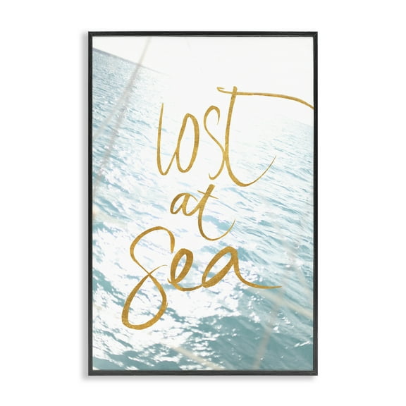 Stupell Industries Lost At Sea Phrase Coastal Painting Black Framed Art Print Wall Art, 12 x 18