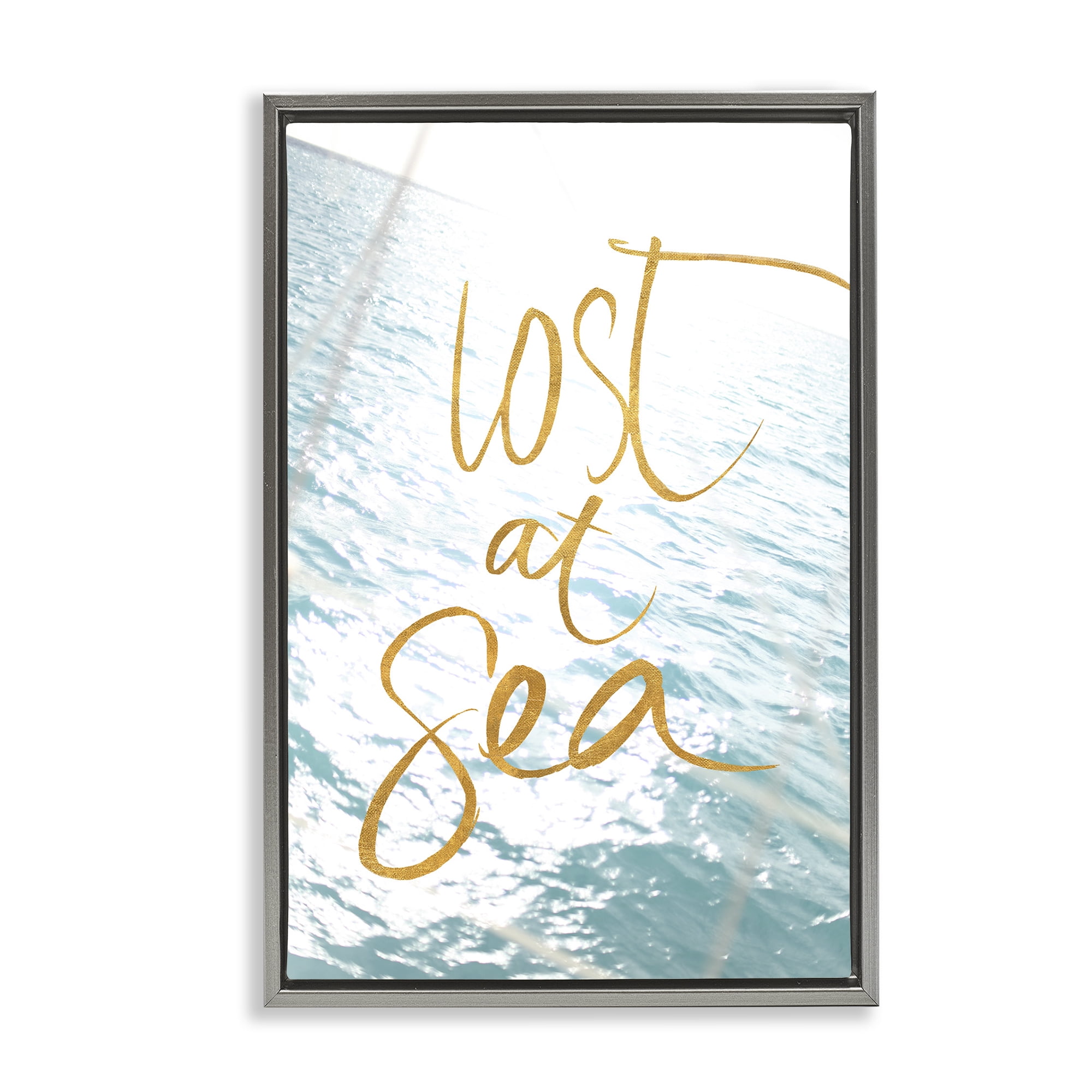 Stupell Industries Lost At Sea Phrase Coastal Painting Gray Floater Framed Canvas Art Print Wall Art, 21 x 31