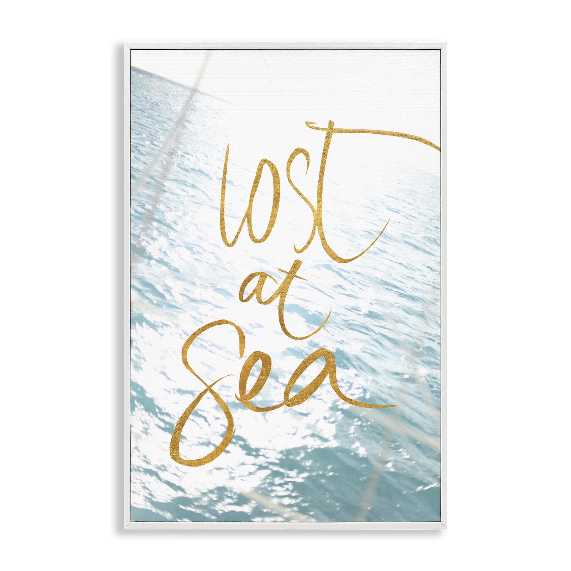 Stupell Industries Lost At Sea Phrase Coastal Painting White Framed Art Print Wall Art, 12 x 18