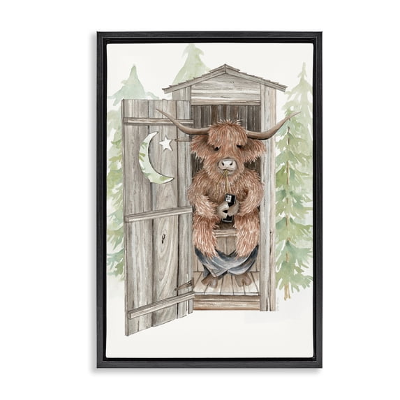 Stupell Industries Farmhouse Lost In Scroll Outhouse Black Floating Frame Canvas Art, 17 x 25, by Cindy Jacobs