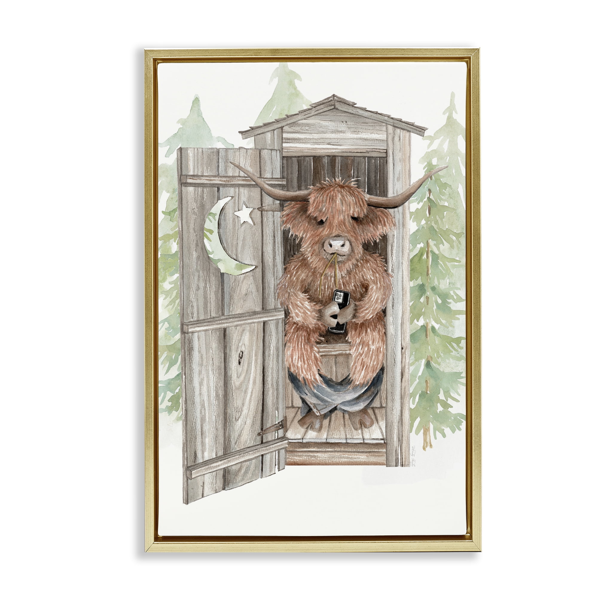 Stupell Industries Lost In Scroll Outhouse Gold Framed Floater Canvas Wall Art, design by Cindy Jacobs