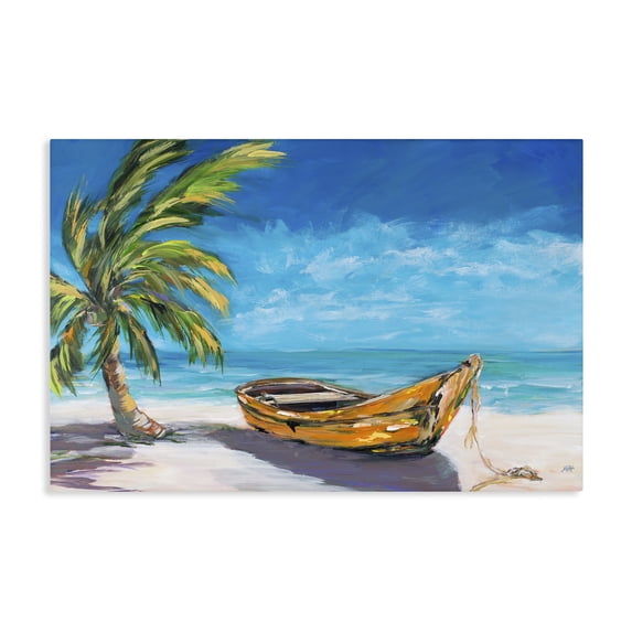 Stupell Industries Tropical Lost Island Palm & Boat Canvas Art, 24 x 16, by Julie DeRice