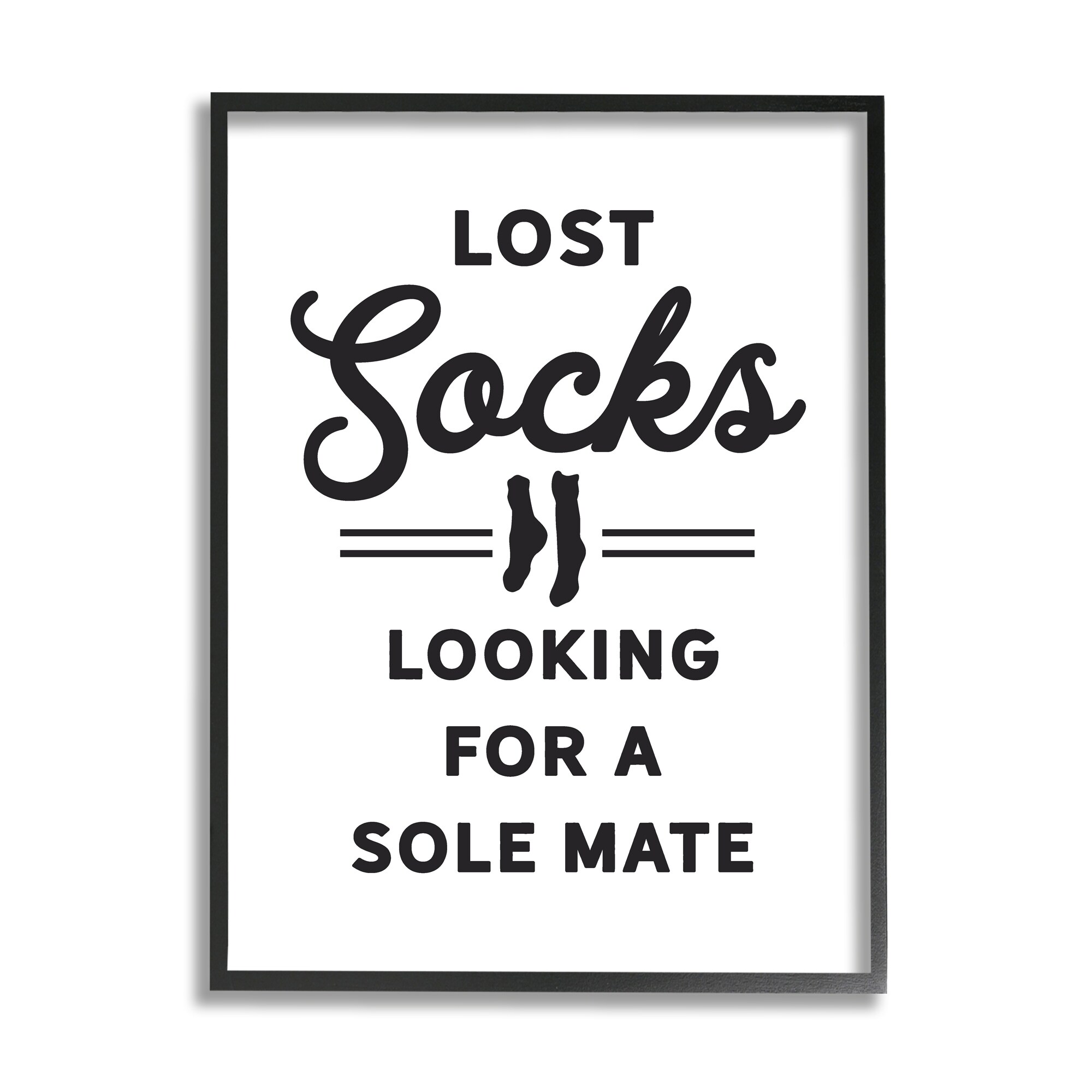 Stupell Industries Lost Sock Soul Mate Laundry Room Saying Graphic Art Black Framed Art Print Wall Art, Design by Lettered and Lined