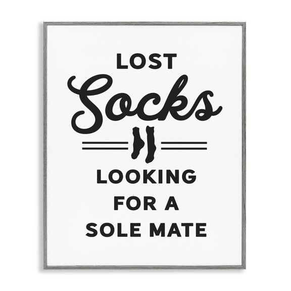 Stupell Industries Cottage Lost Sock Soul Mate Laundry Room Saying Gray Framed Giclee Art, 16 x 20, by Lettered and Lined