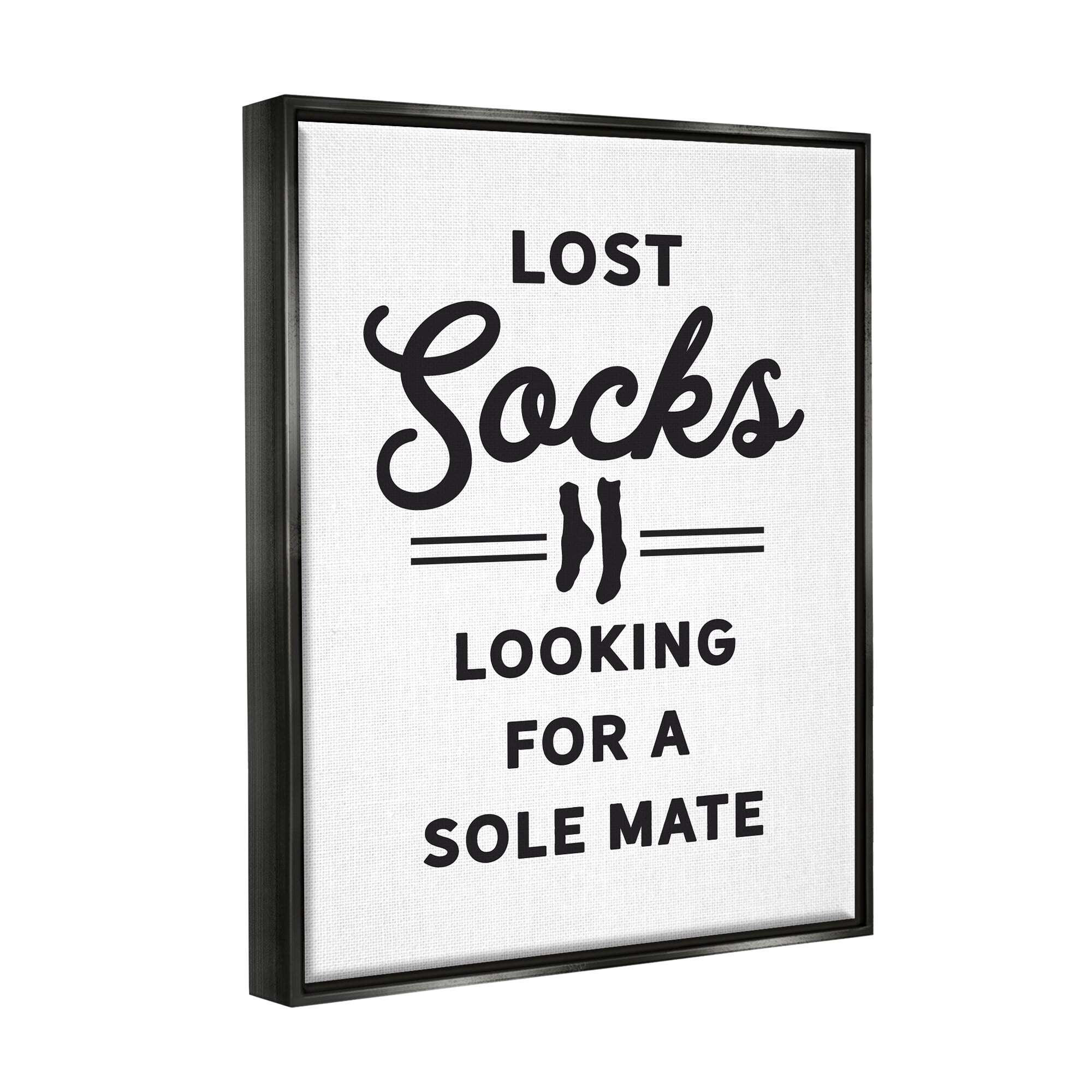 Stupell Industries Lost Sock Soul Mate Laundry Room Saying Graphic Art Jet Black Floating Framed Canvas Print Wall Art, Design by Lettered and Lined