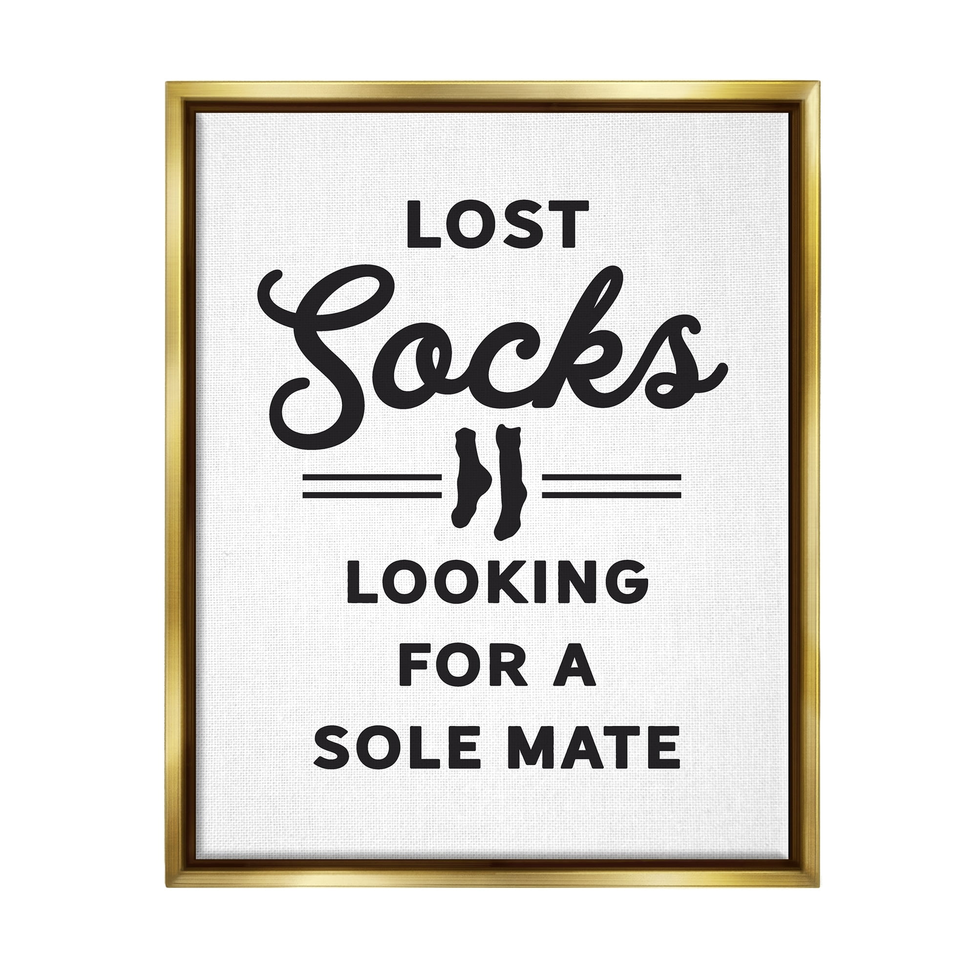 Stupell Industries Lost Sock Soul Mate Laundry Room Saying Graphic Art Metallic Gold Floating Framed Canvas Print Wall Art, Design by Lettered and Lined