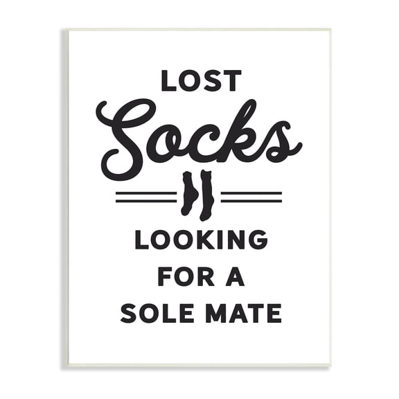 Stupell Industries Lost Sock Soul Mate Laundry Room Saying Graphic Art Unframed Art Print Wall Art, Design by Lettered and Lined