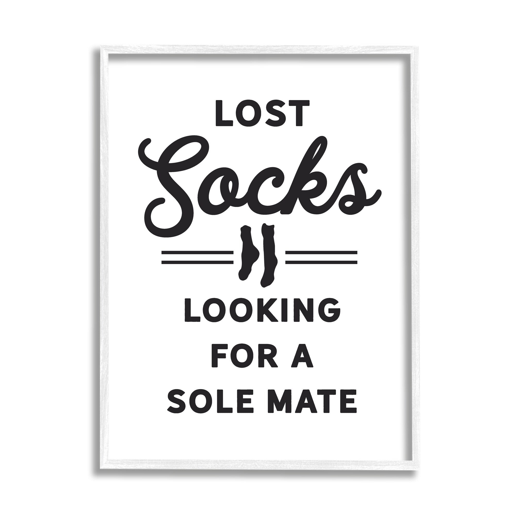 Stupell Industries Lost Sock Soul Mate Laundry Room Saying Graphic Art White Framed Art Print Wall Art, Design by Lettered and Lined