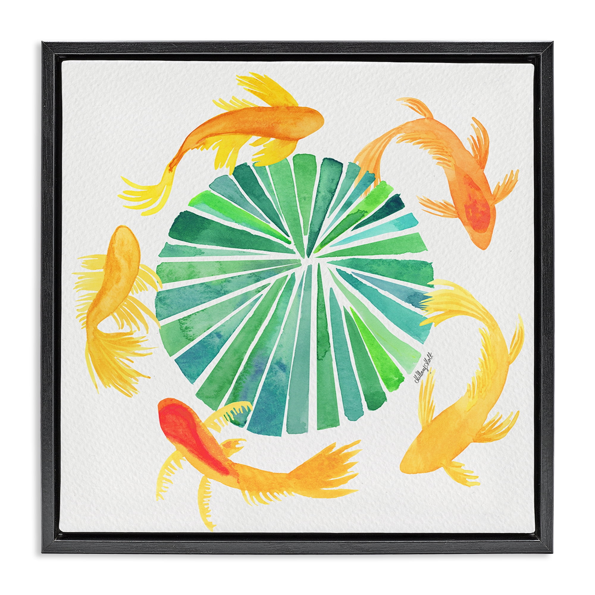 Stupell Industries Lotus Garden Orbital Fish Black Framed Floater Canvas Wall Art, design by Hillary Holt