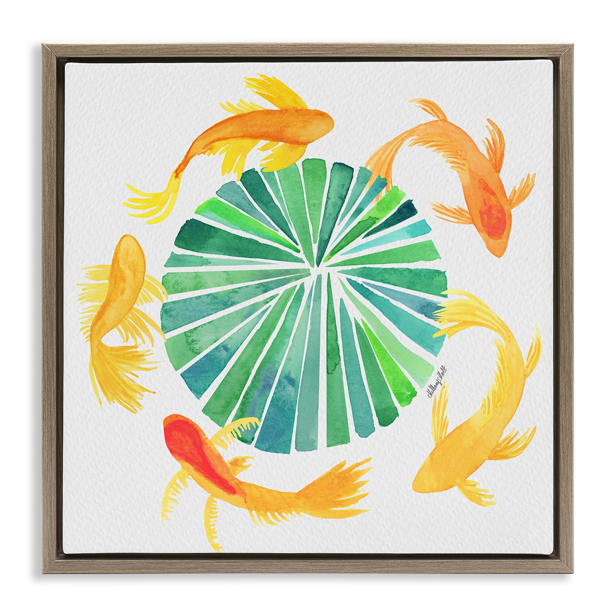 Stupell Industries Lotus Garden Orbital Fish Brown Framed Floater Canvas Wall Art, design by Hillary Holt
