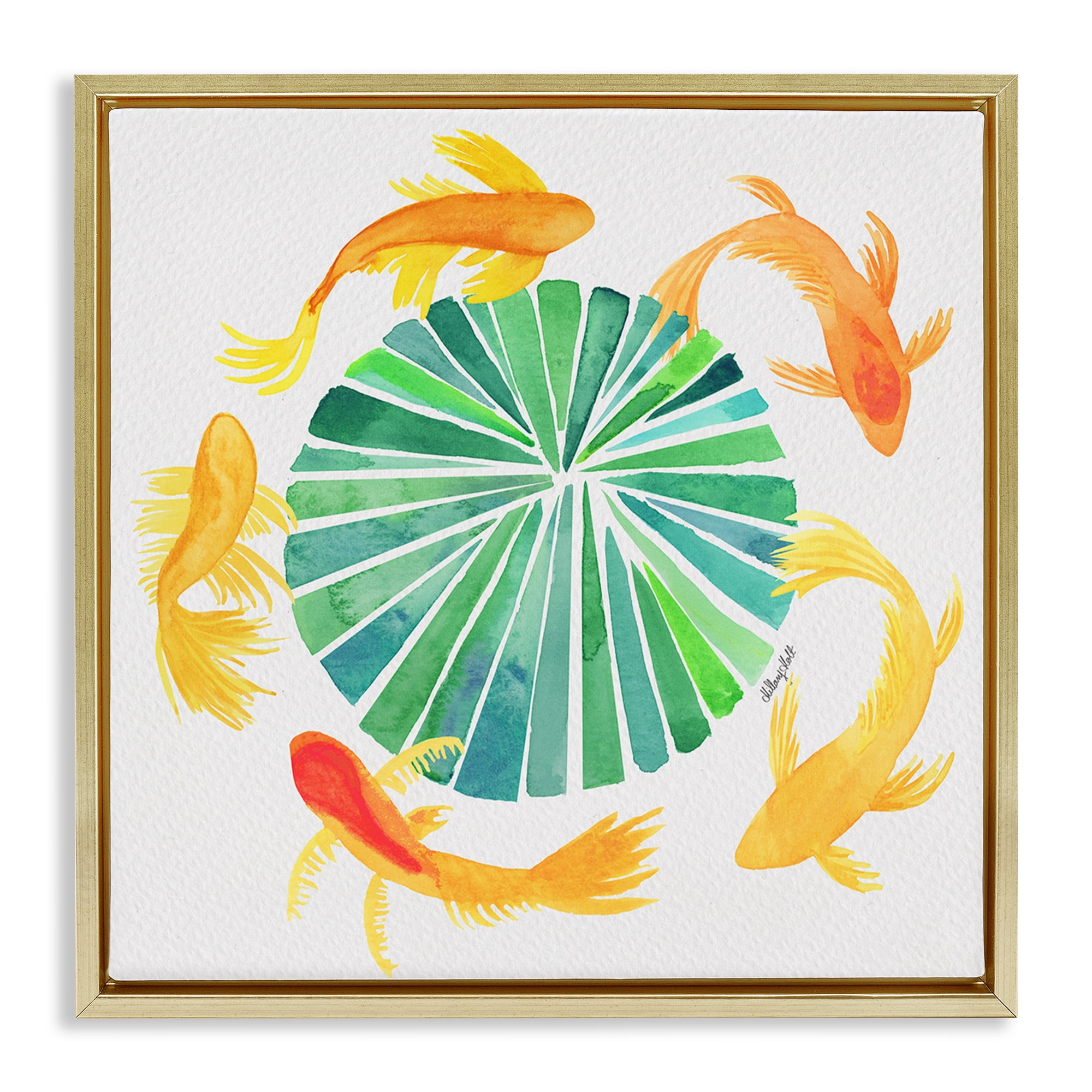 Stupell Industries Lotus Garden Orbital Fish Gold Framed Floater Canvas Wall Art, design by Hillary Holt