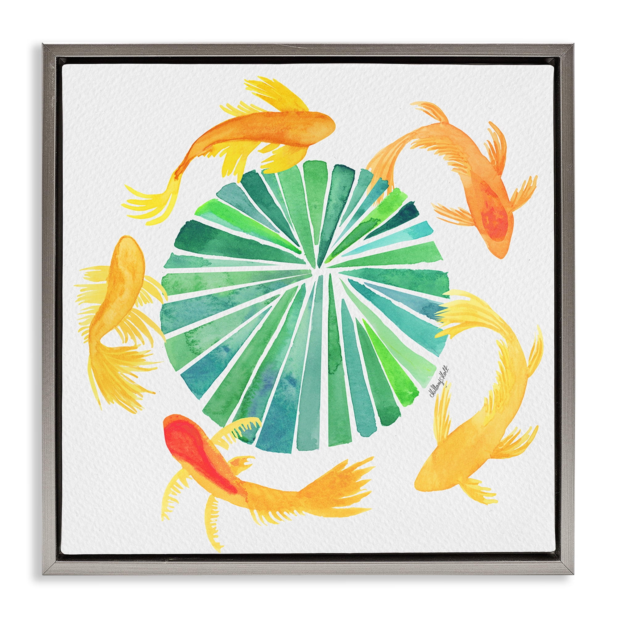 Stupell Industries Lotus Garden Orbital Fish Gray Framed Floater Canvas Wall Art, design by Hillary Holt