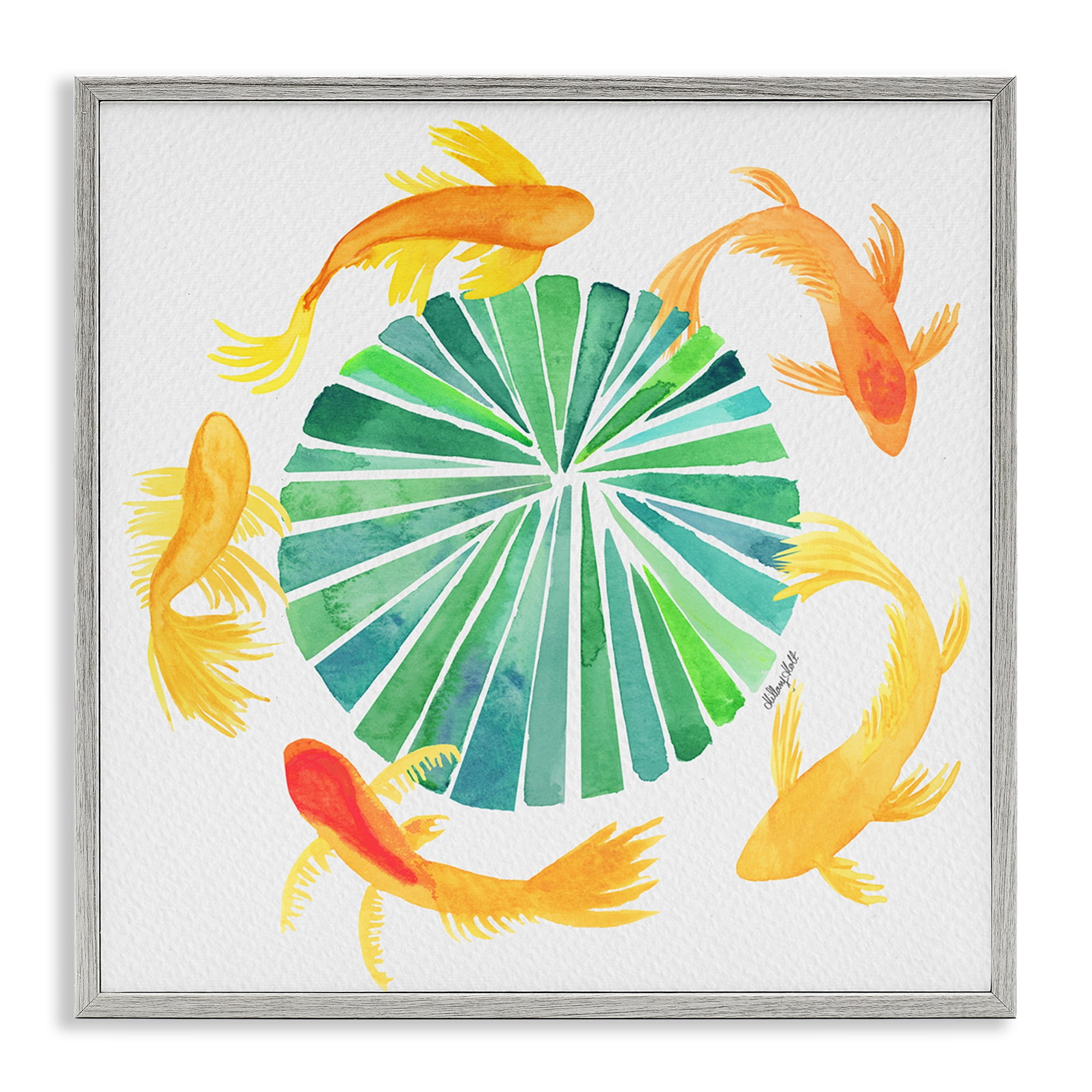 Stupell Industries Lotus Garden Orbital Fish Gray Framed Giclee Art, design by Hillary Holt
