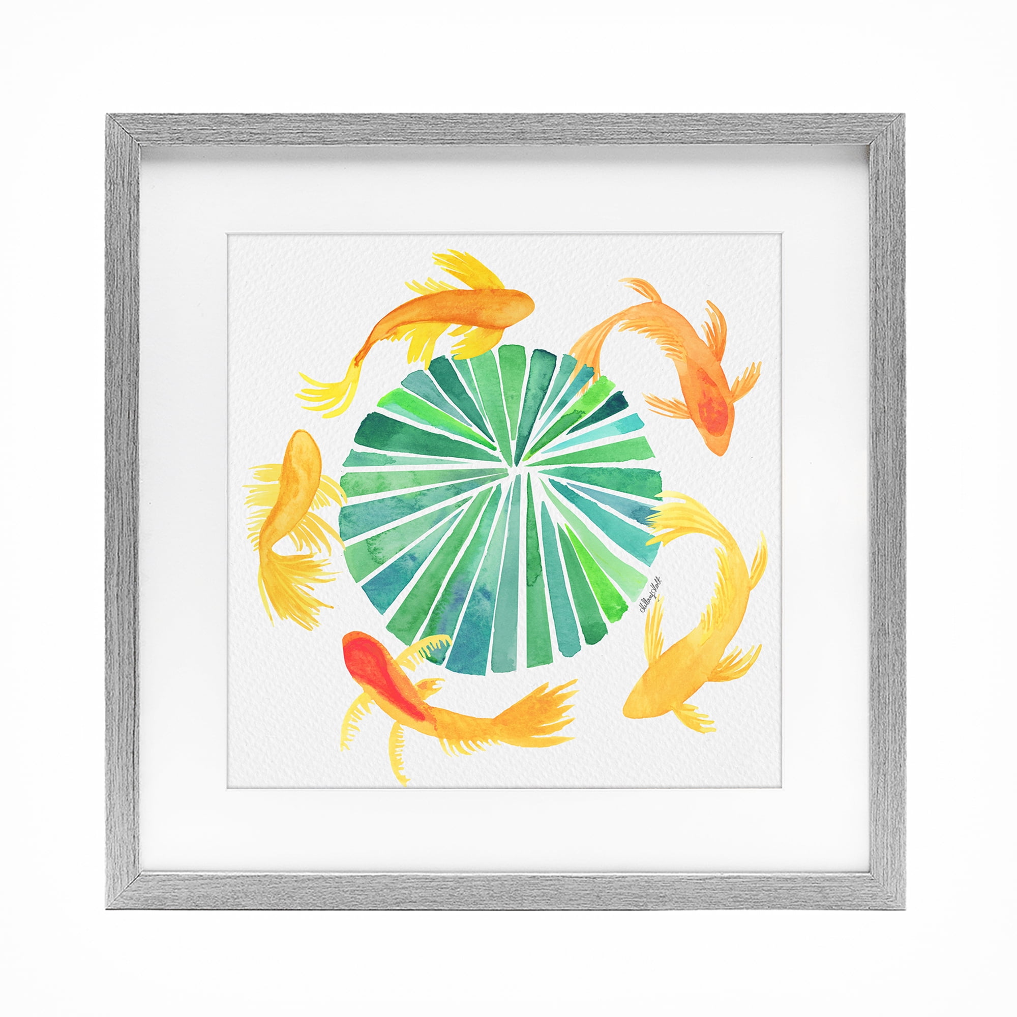 Stupell Industries Lotus Garden Orbital Fish Gray Framed Print Under Glass, design by Hillary Holt