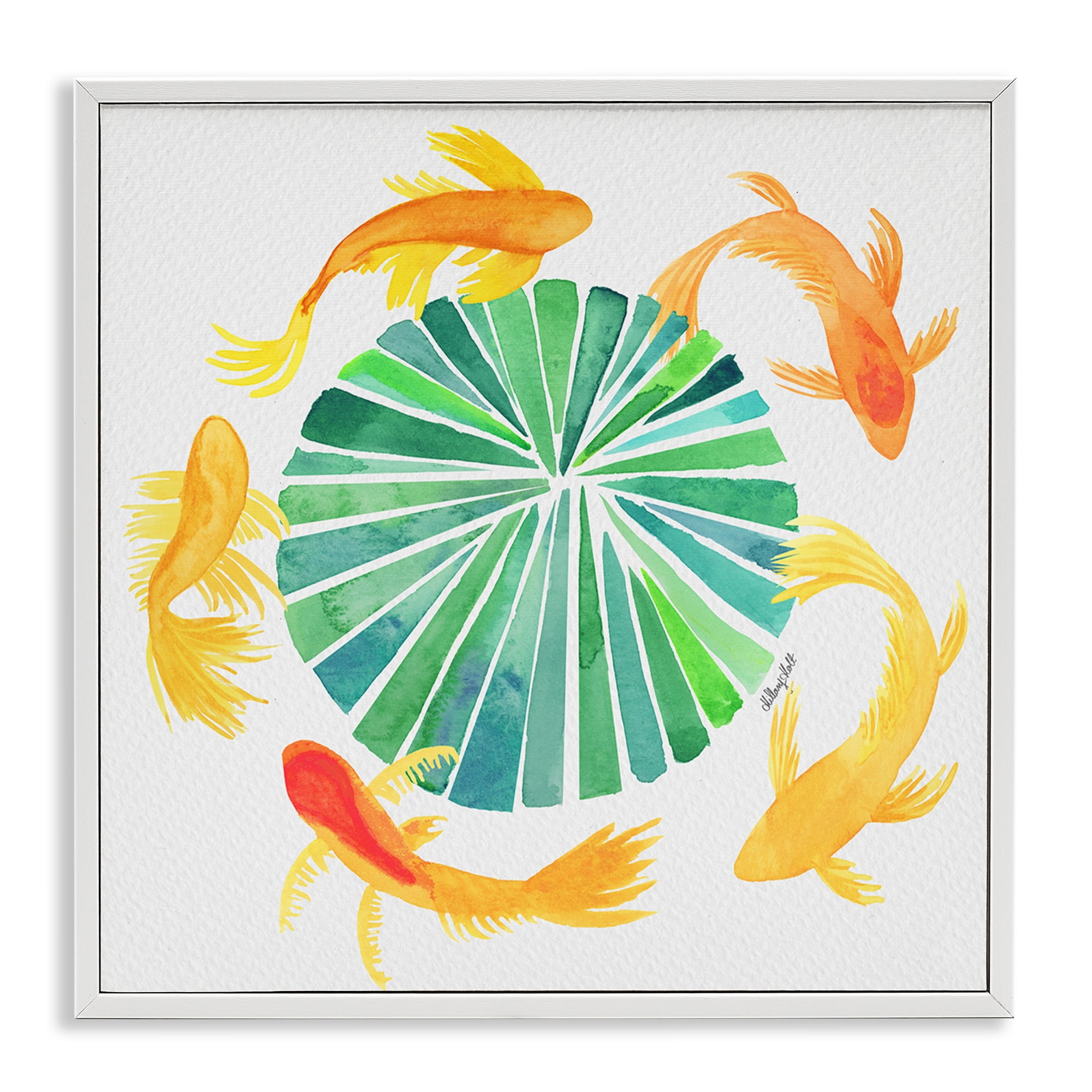 Stupell Industries Lotus Garden Orbital Fish White Framed Giclee Art, design by Hillary Holt