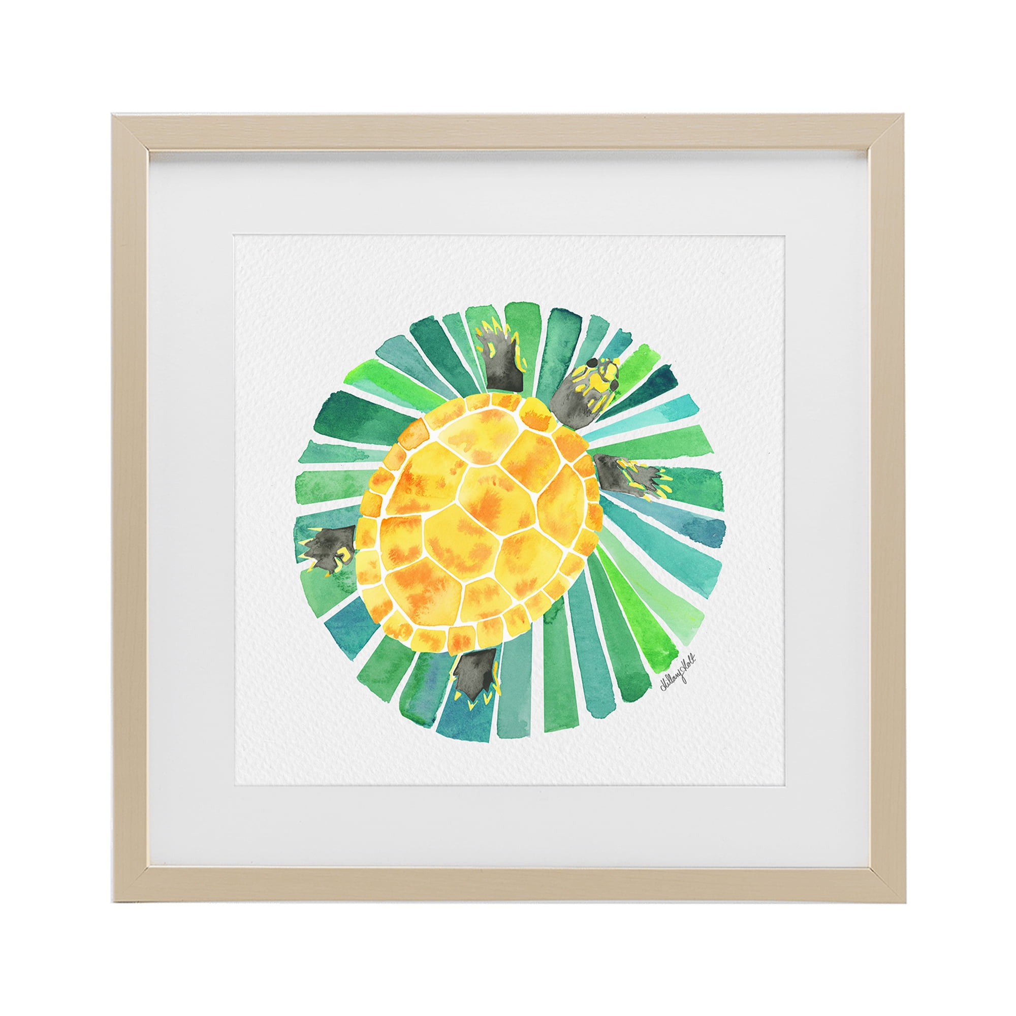 Stupell Industries Lotus Garden Turtle Birch Framed Print Under Glass, design by Hillary Holt