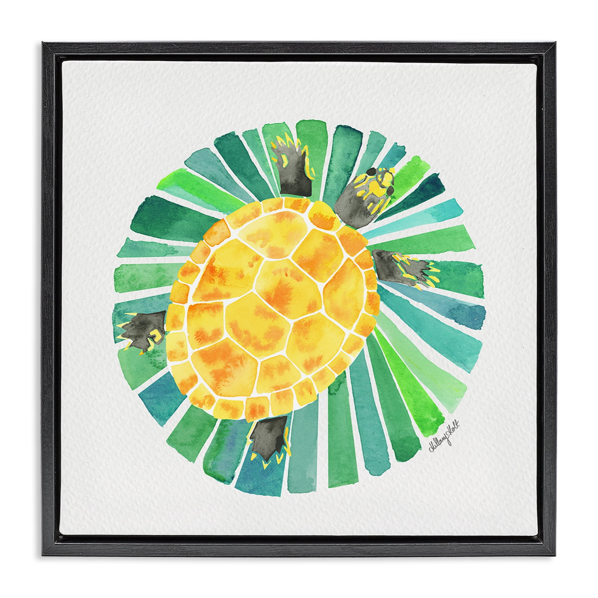 Stupell Industries Lotus Garden Turtle Black Framed Floater Canvas Wall Art, design by Hillary Holt