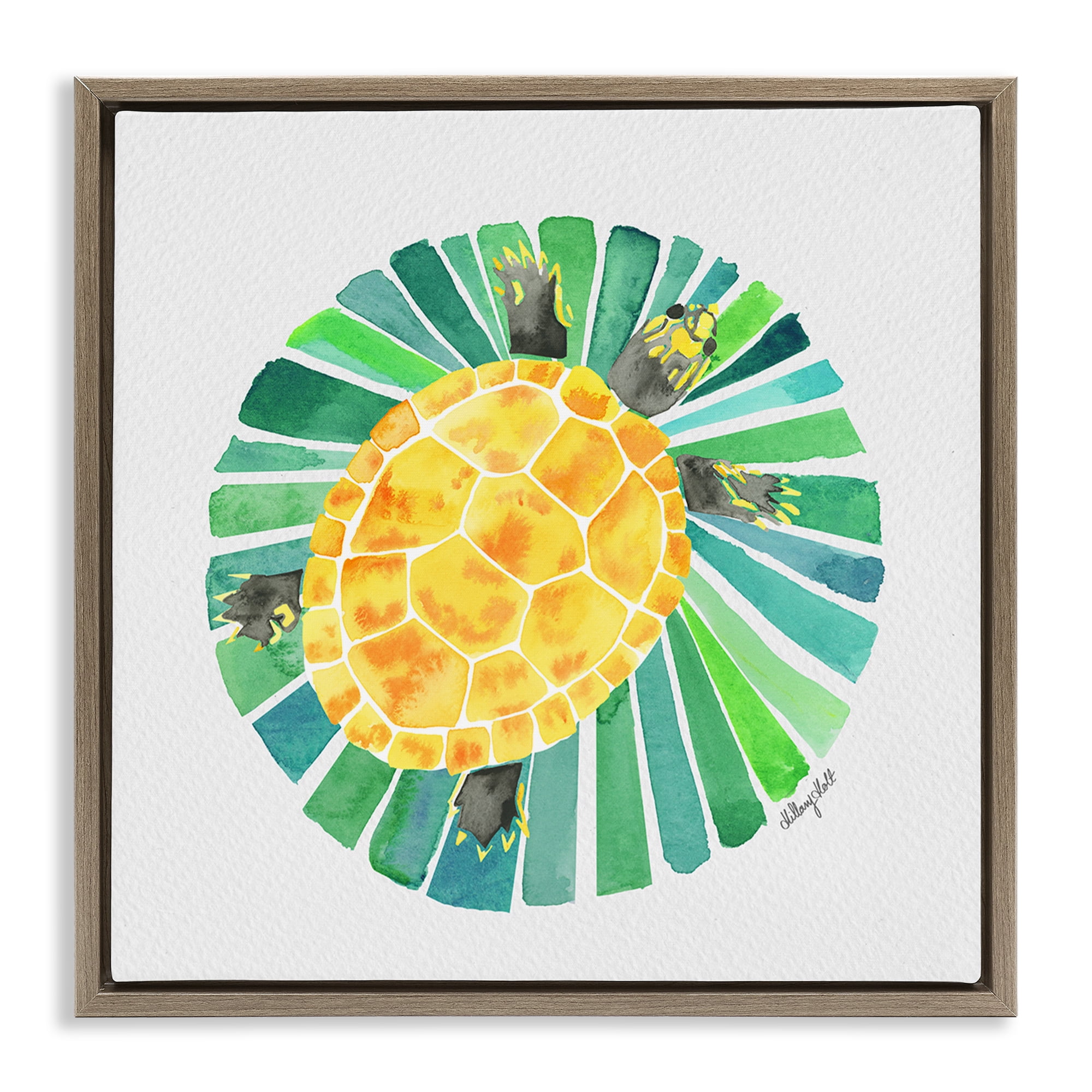 Stupell Industries Lotus Garden Turtle Brown Framed Floater Canvas Wall Art, design by Hillary Holt