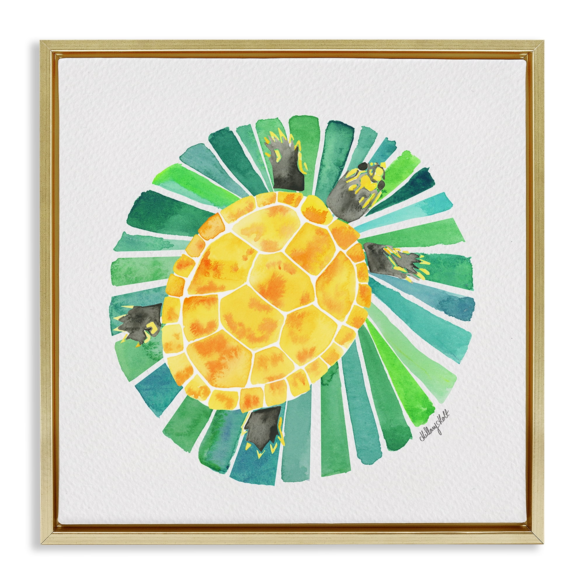 Stupell Industries Lotus Garden Turtle Gold Framed Floater Canvas Wall Art, design by Hillary Holt