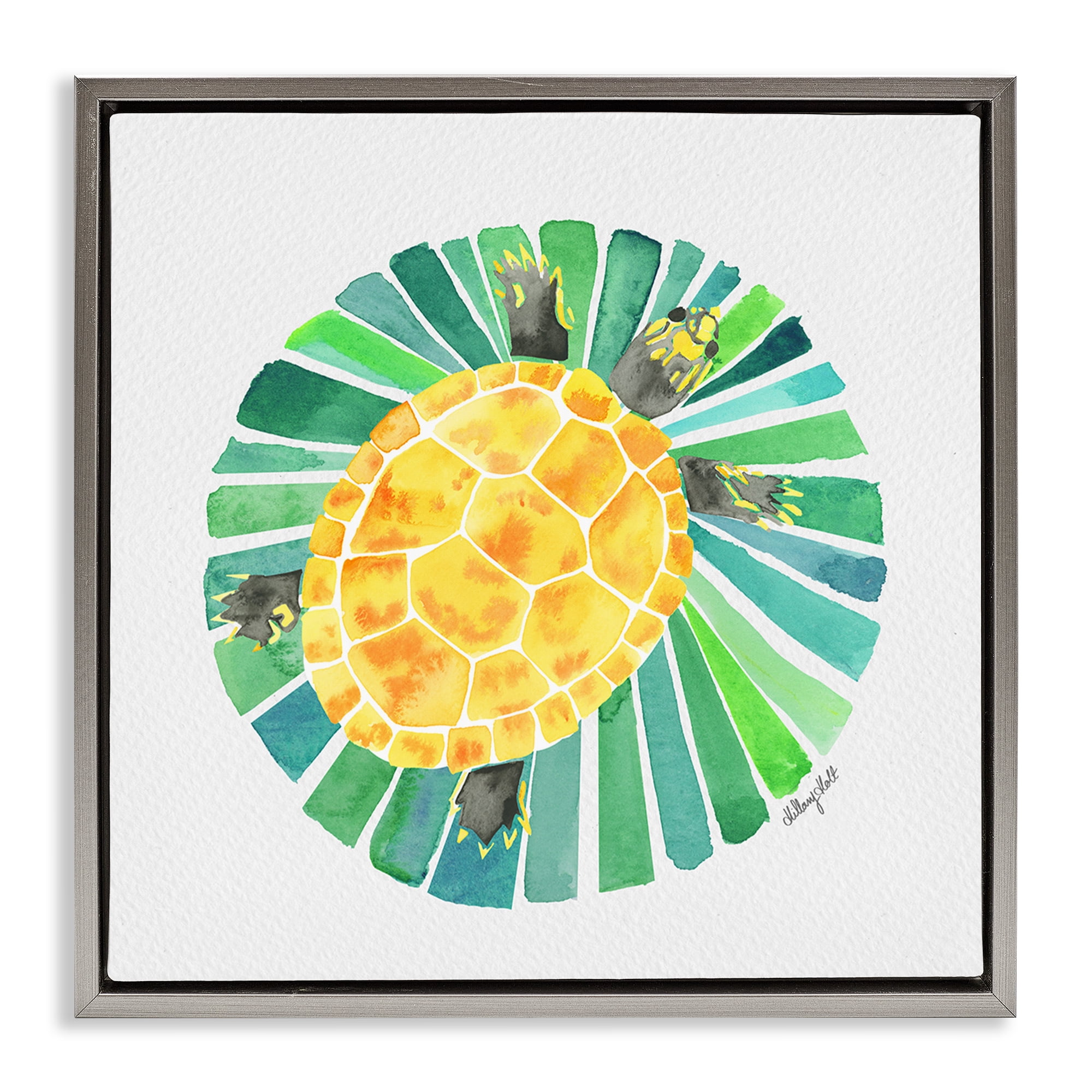 Stupell Industries Lotus Garden Turtle Gray Framed Floater Canvas Wall Art, design by Hillary Holt
