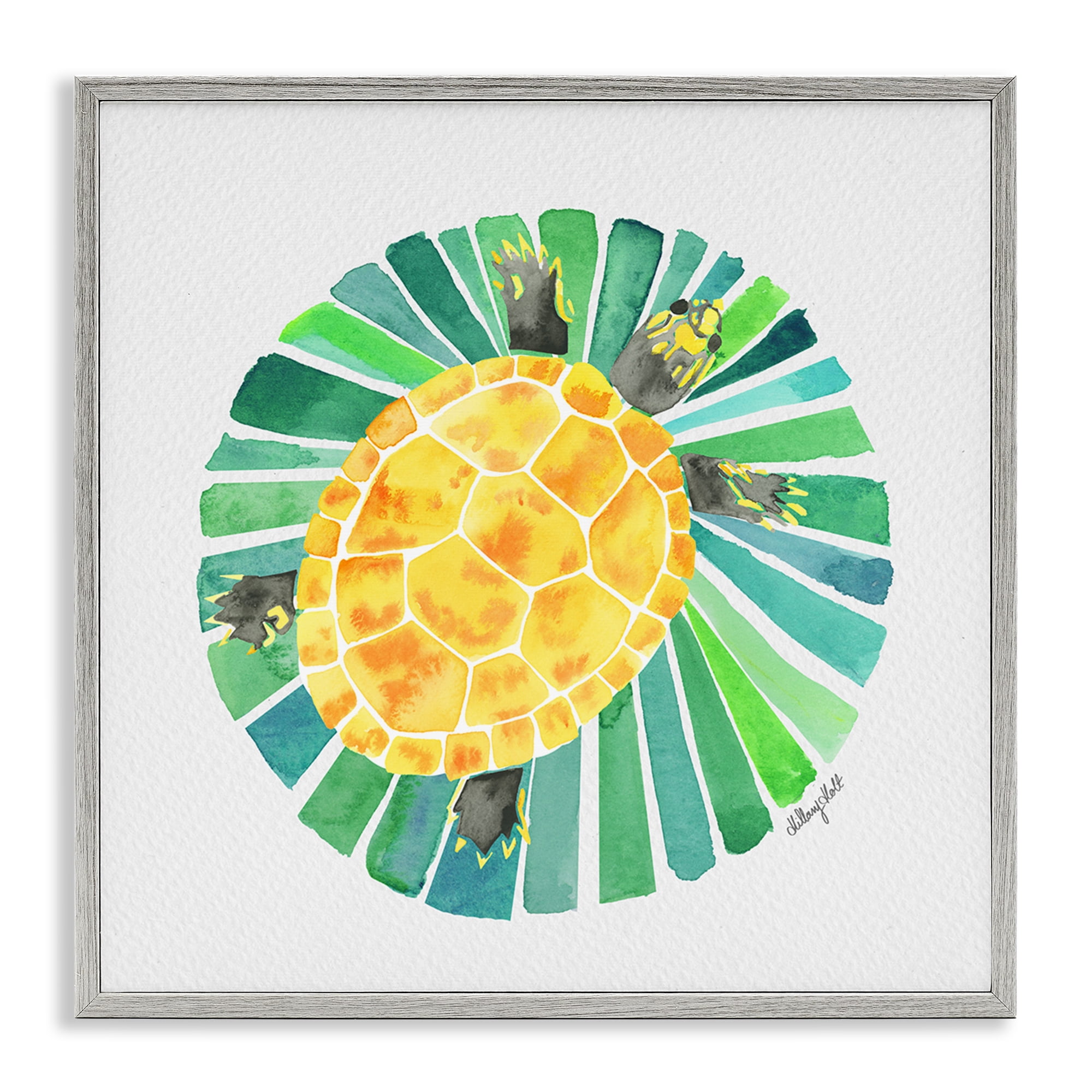 Stupell Industries Lotus Garden Turtle Gray Framed Giclee Art, design by Hillary Holt