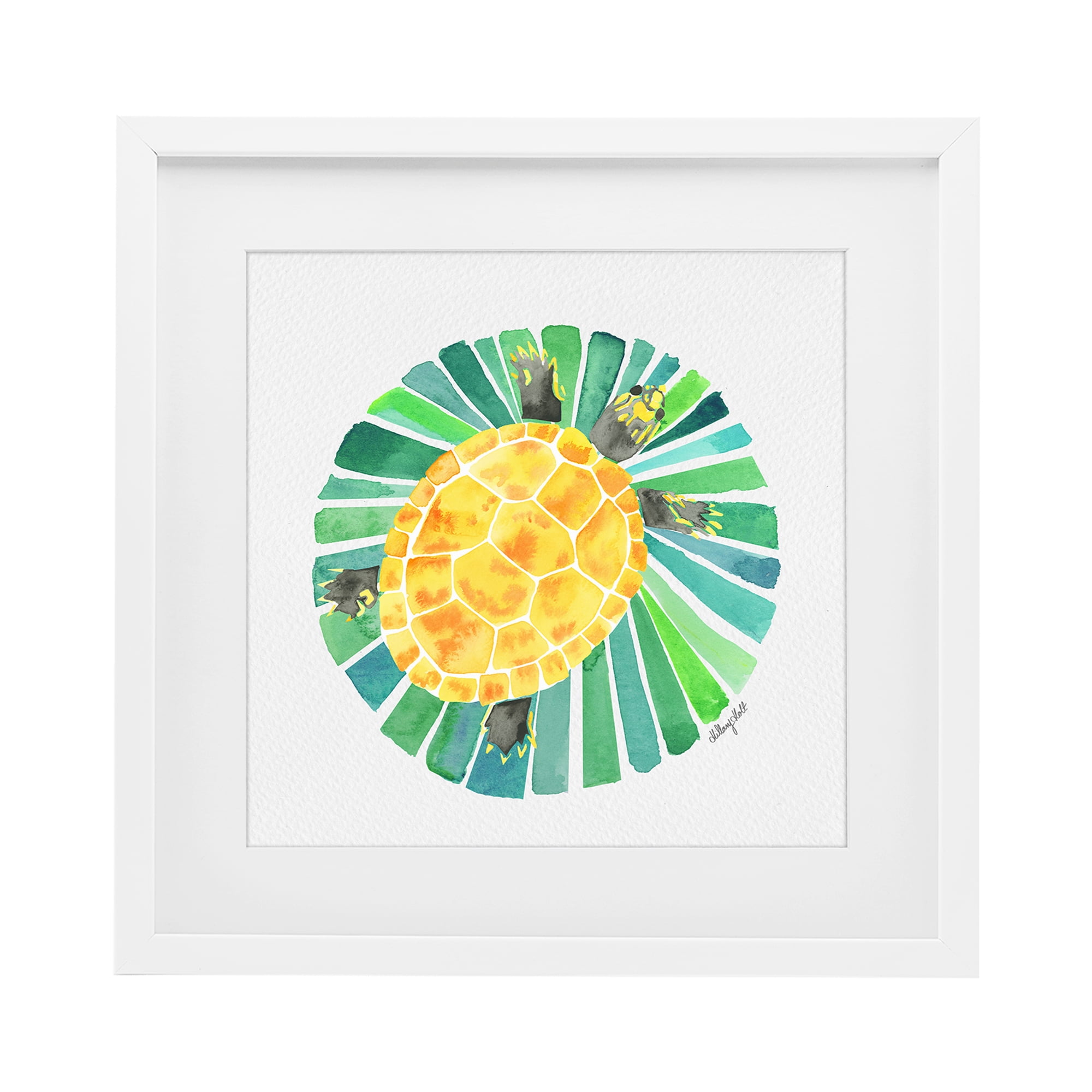 Stupell Industries Lotus Garden Turtle White Framed Print Under Glass, design by Hillary Holt