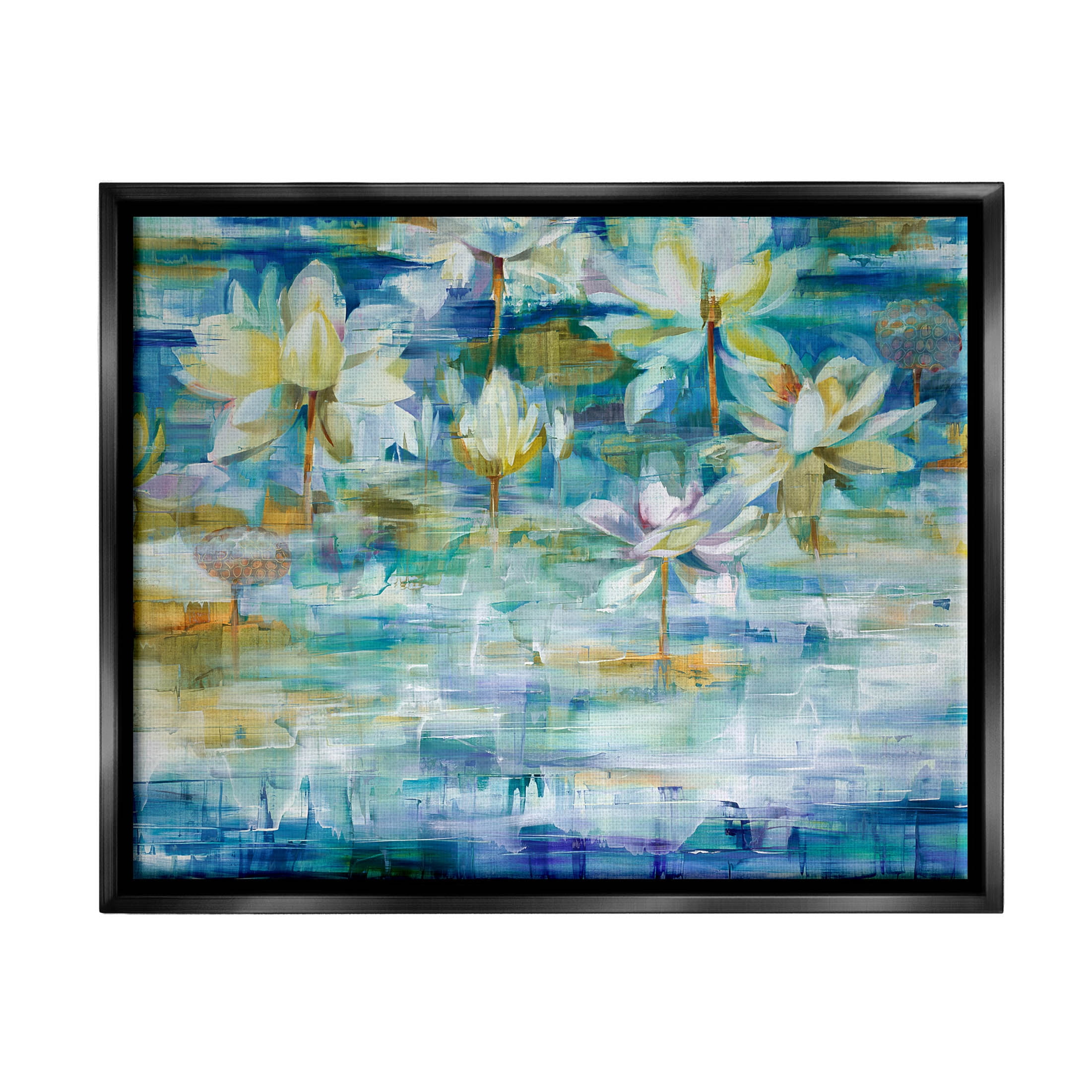 Stupell Industries Lotus Water Lilies Modern Pond Painting Jet Black Floating Framed Canvas Print Wall Art, Design by Liz Jardine