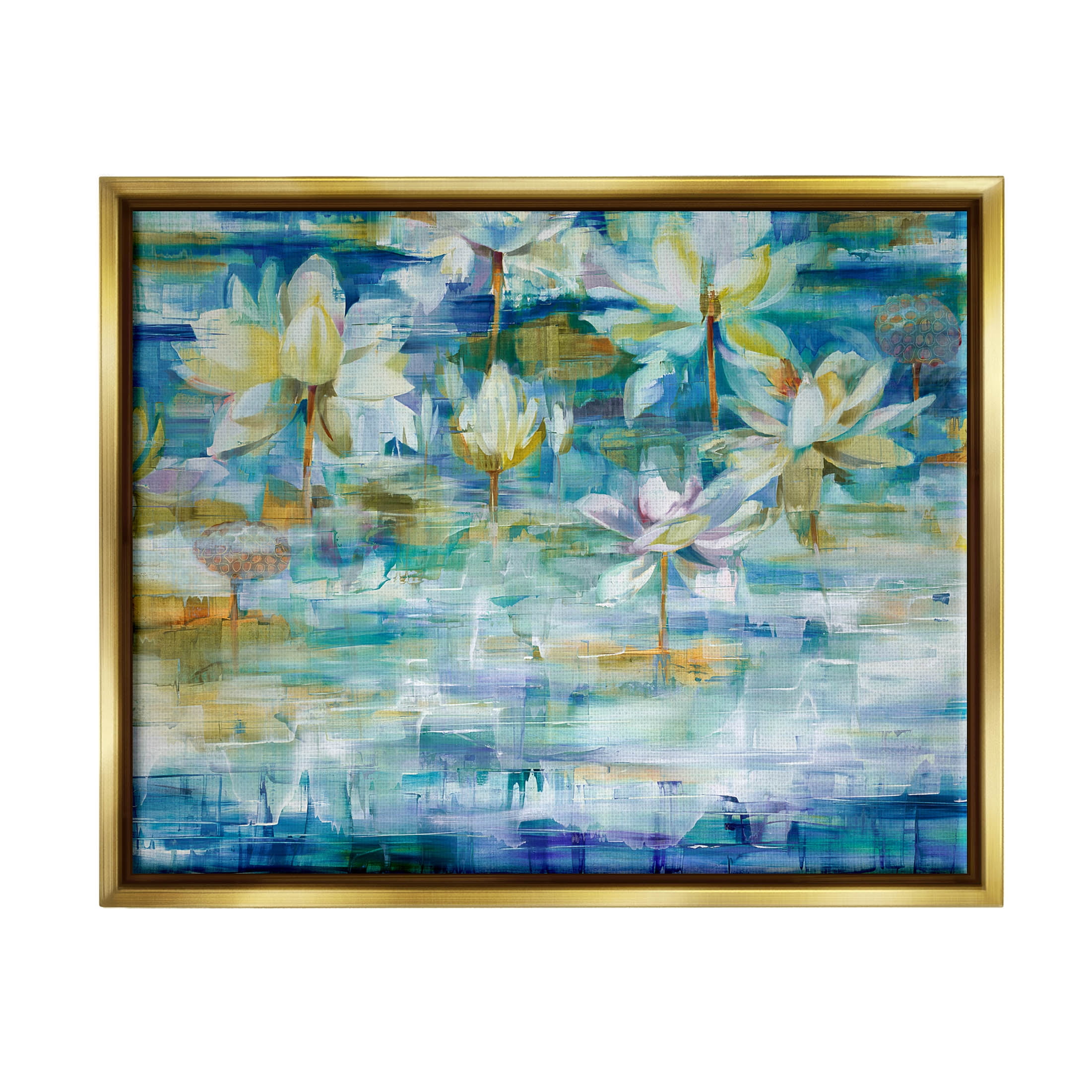 Stupell Industries Lotus Water Lilies Modern Pond Painting Metallic Gold Floating Framed Canvas Print Wall Art, Design by Liz Jardine