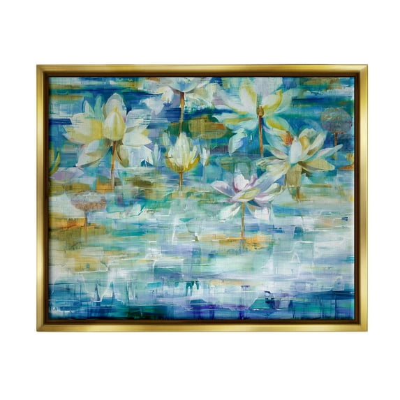 Stupell Industries Lotus Water Lilies Modern Pond Painting Metallic Gold Floating Framed Canvas Print Wall Art, Design by Liz Jardine