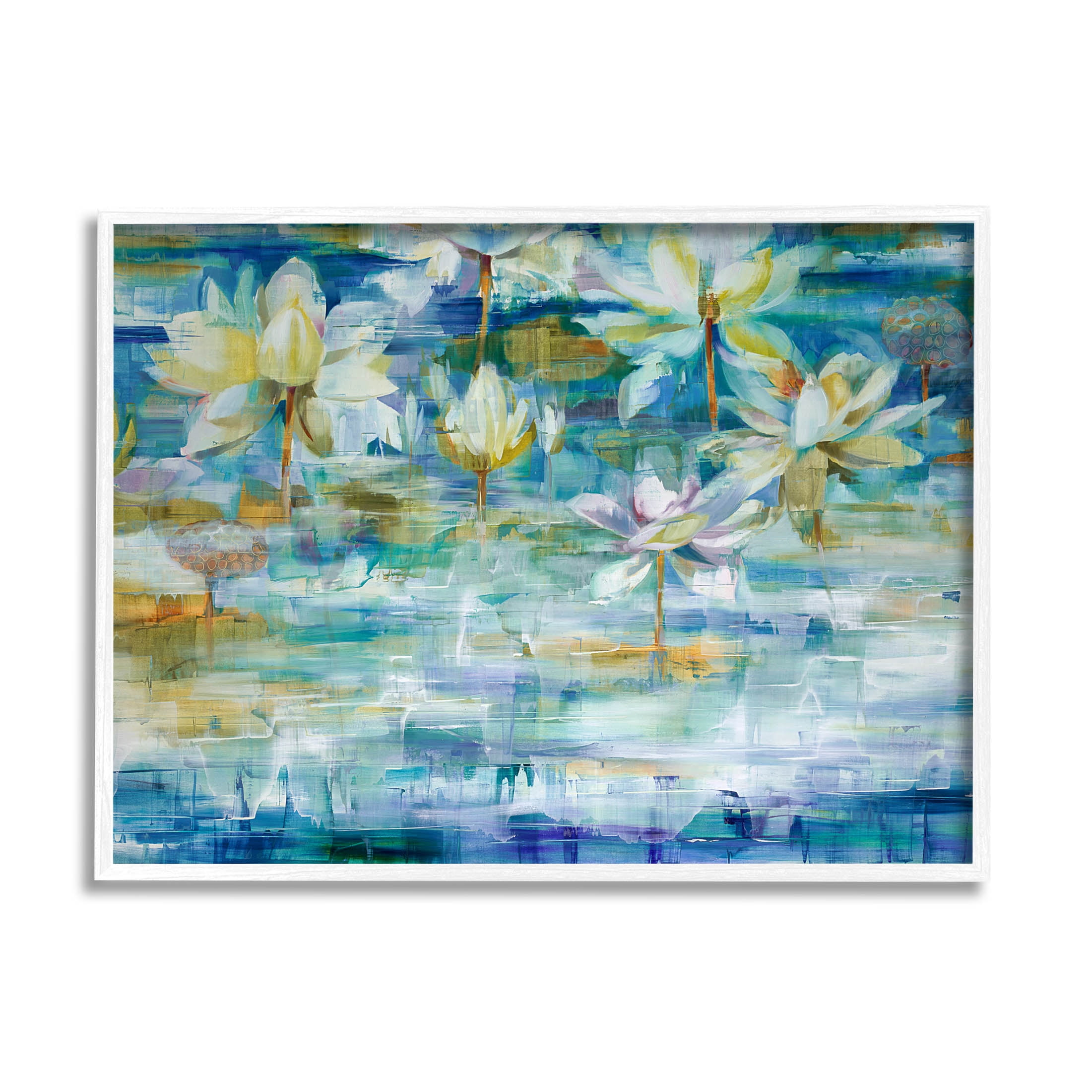 Stupell Industries Lotus Water Lilies Modern Pond Painting White Framed Art Print Wall Art, Design by Liz Jardine