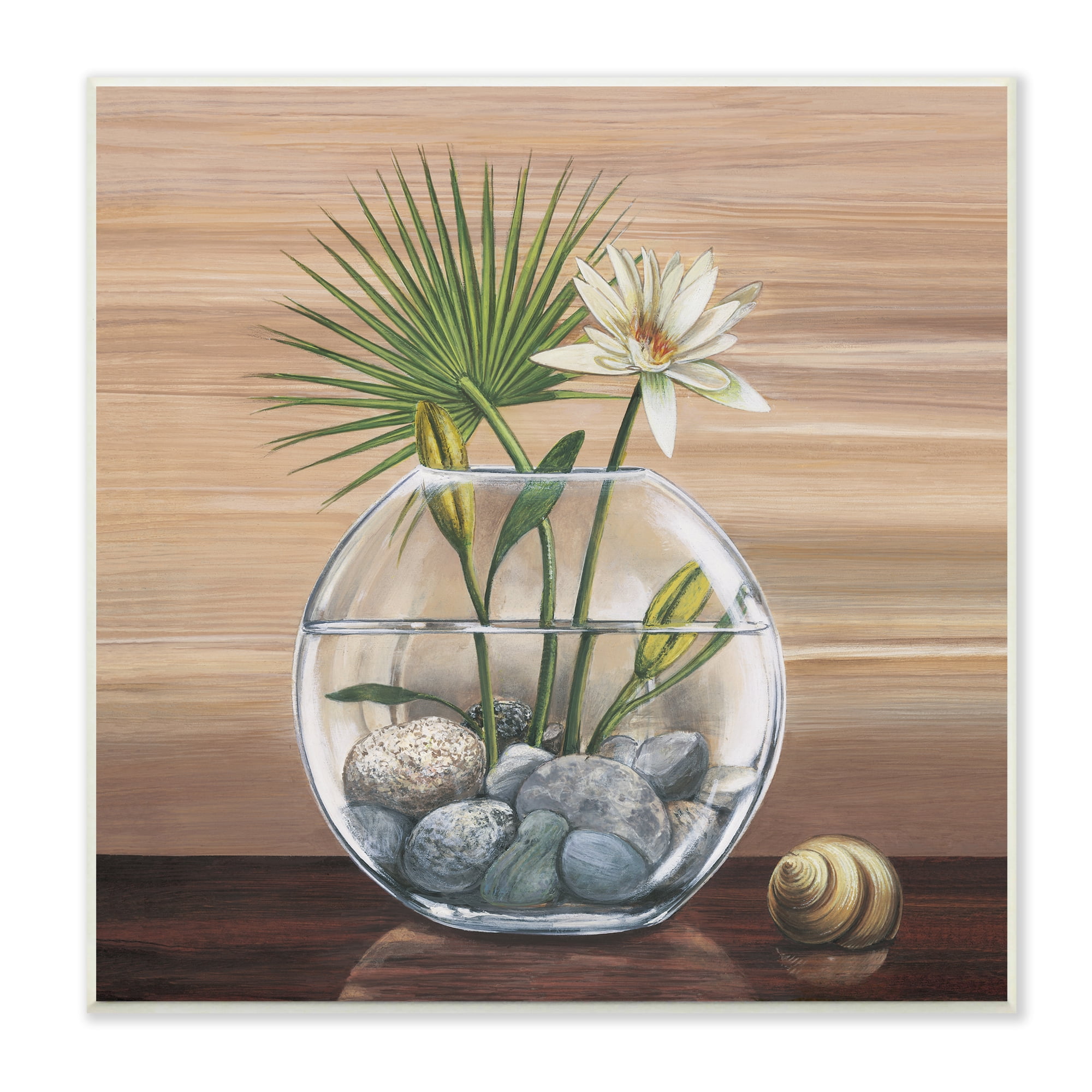 Stupell Industries Lotus and Palm Plant in Rock Vase Still-Life, 12 x 12, Designed by Yuki Ross