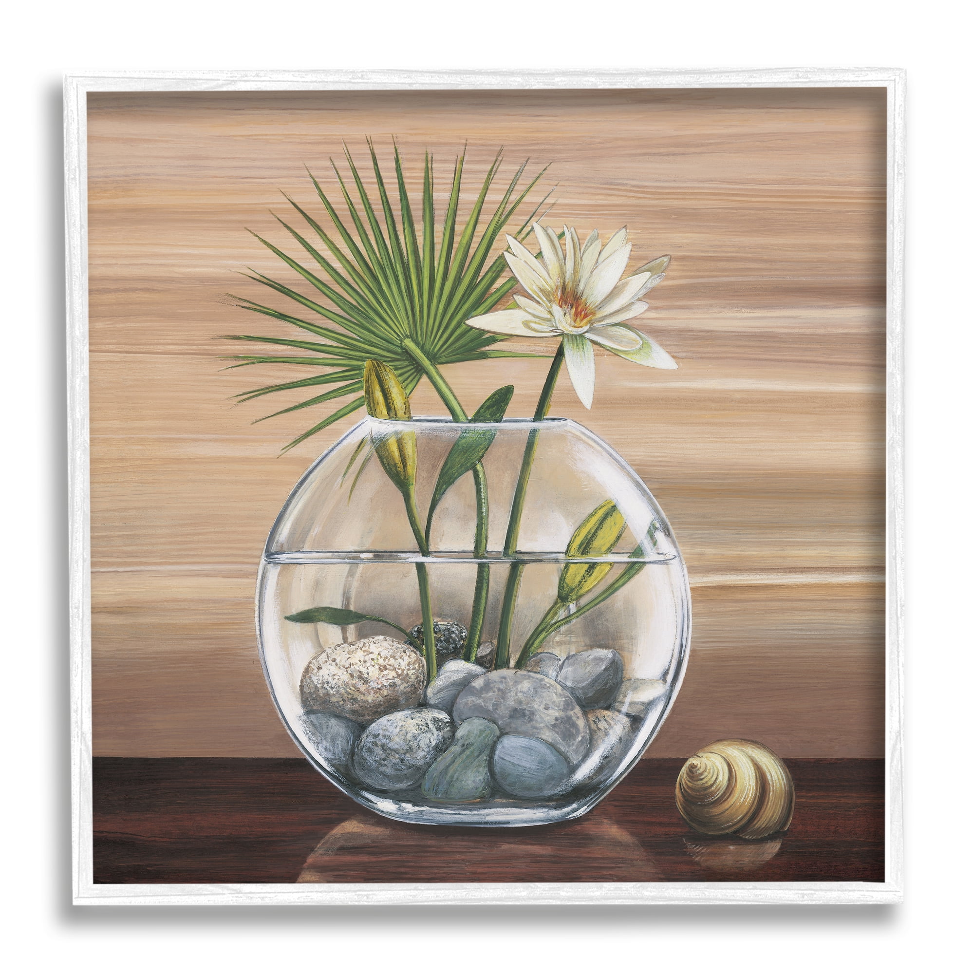 Stupell Industries Lotus and Palm Plant in Rock Vase Still-Life, 12 x 12, Designed by Yuki Ross