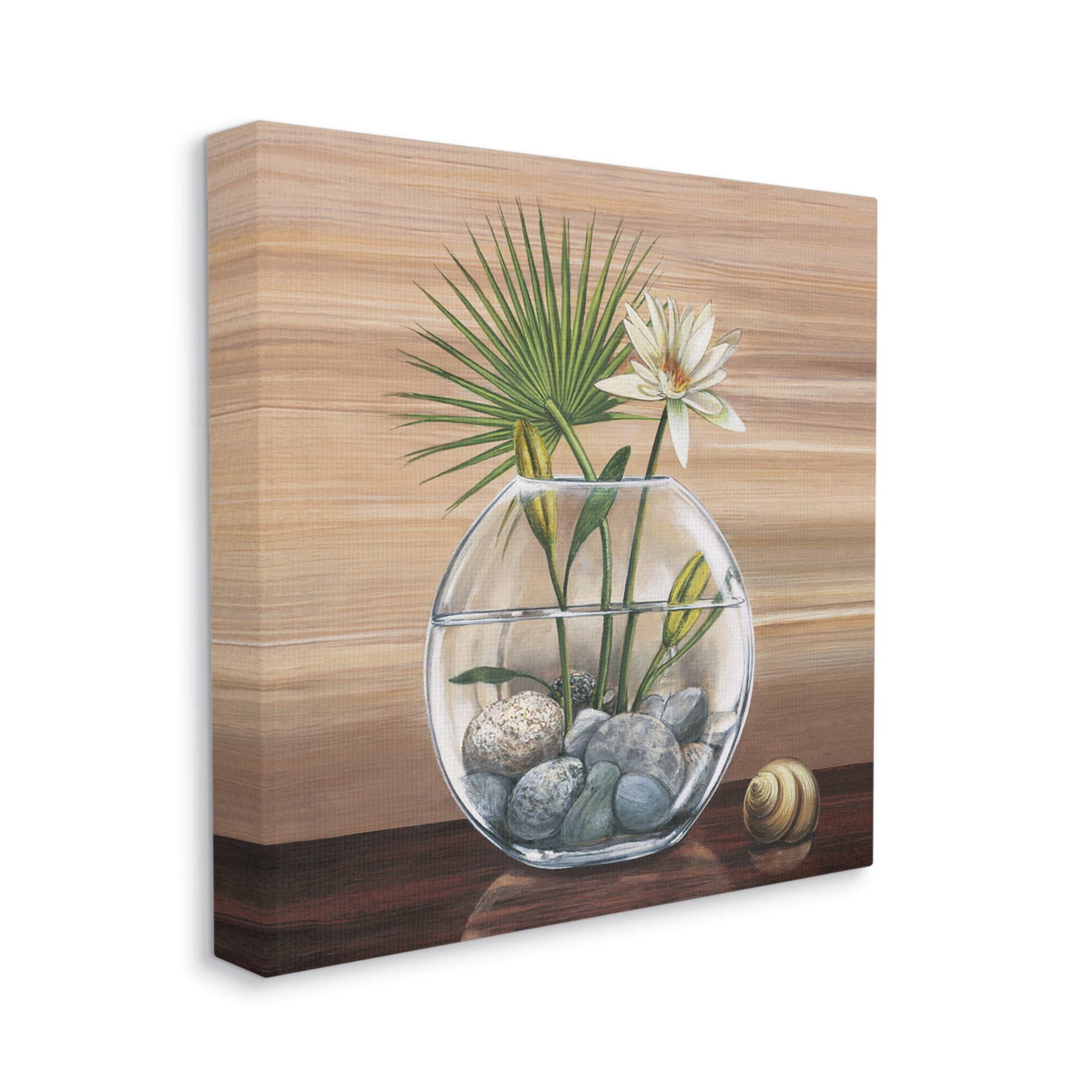 Stupell Industries Lotus and Palm Plant in Rock Vase Still-Life, 36 x 36, Designed by Yuki Ross