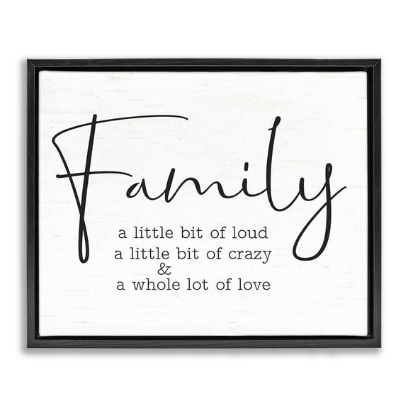 Stupell Industries Loud Crazy Love Family Text & Numbers Painting Black Floater Framed Canvas Art Print Wall Art, 21 x 17